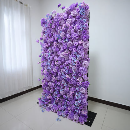 ValarFlowers purple blue silk flower wall backdrop with roses peonies hydrangeas for wedding ceremony bridal shower party decor