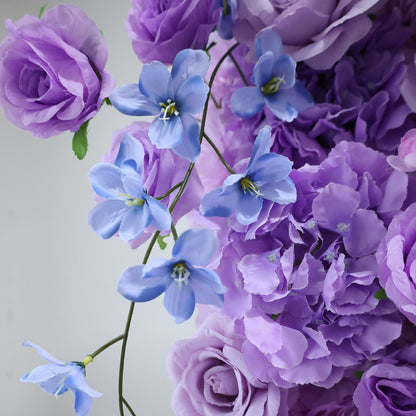 ValarFlowers purple blue artificial flower wall with roses peonies hydrangeas orchids, dense floral panel for wedding backdrop party decor-VF-537