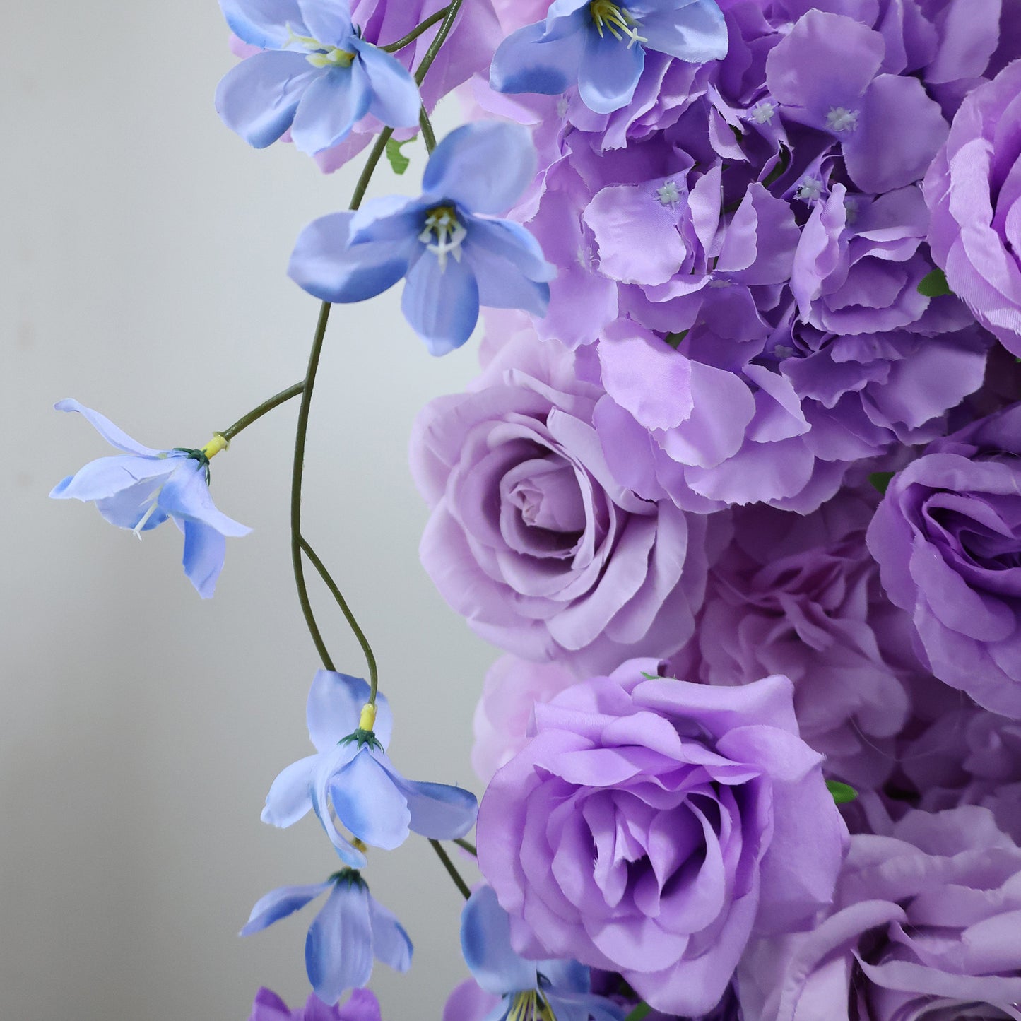 ValarFlowers Purple & Blue artificial flower wall with lush roses, peonies & hydrangeas for wedding backdrop or event decor