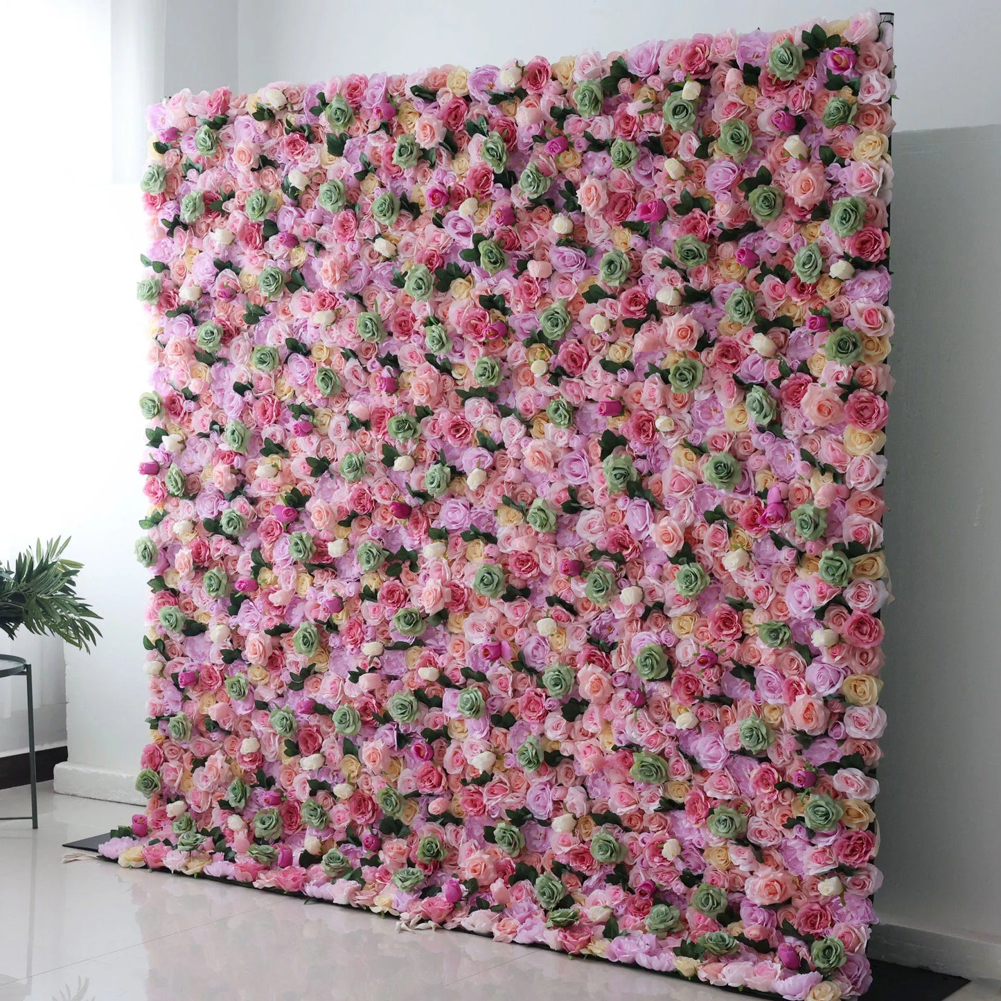 ValarFlowers artificial flower wall backdrop with lush soft pink roses and peonies for wedding, party, photo booth decor