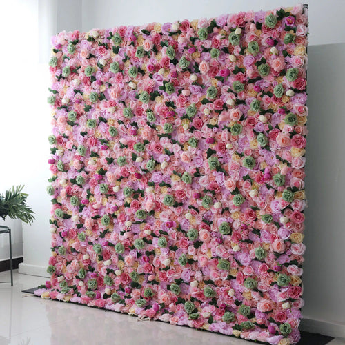 ValarFlowers artificial flower wall backdrop with lush soft pink roses and peonies for wedding, party, photo booth decor