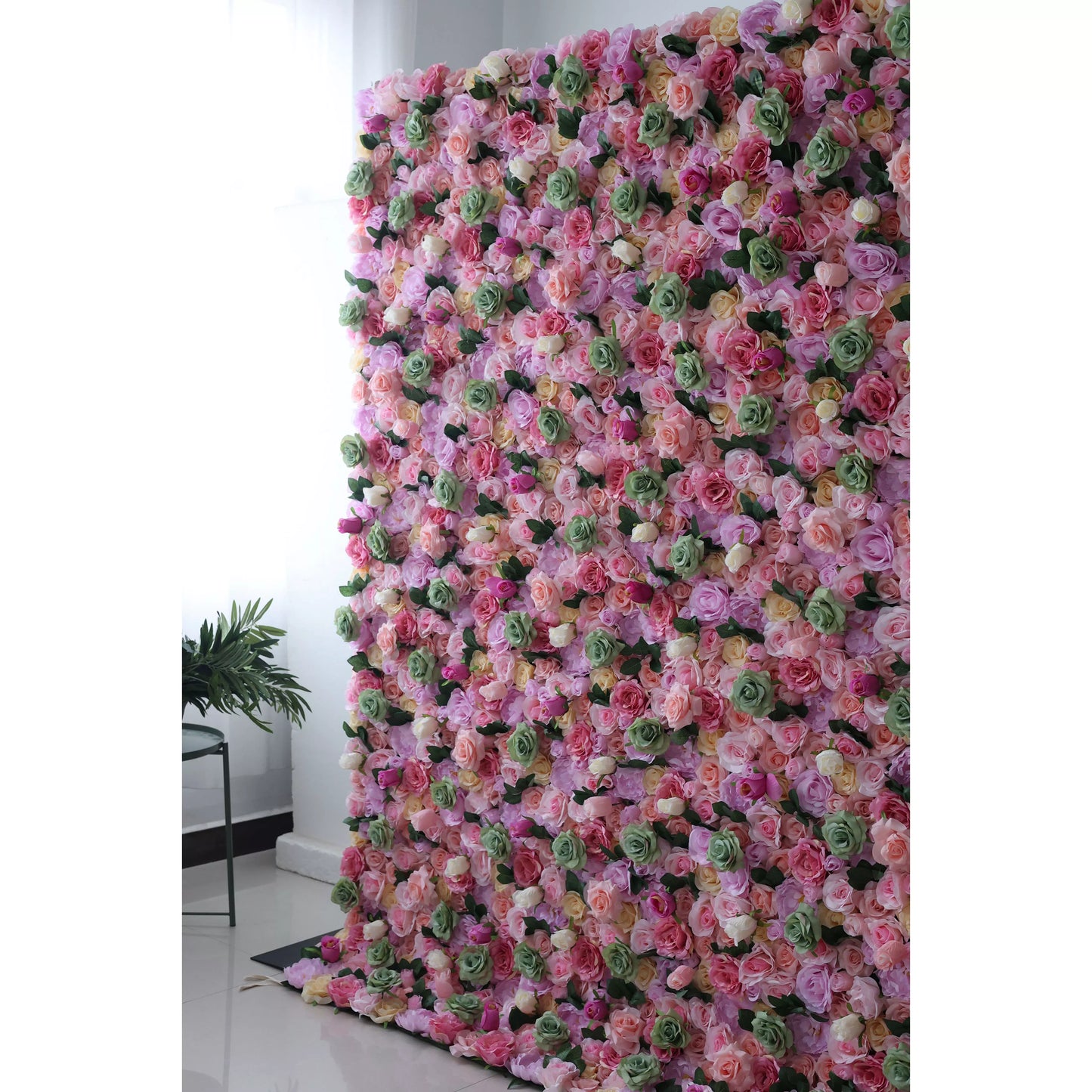 ValarFlowers artificial flower wall panel with lush roses, peonies and hydrangeas in blush pink - elegant wedding backdrop and party decor