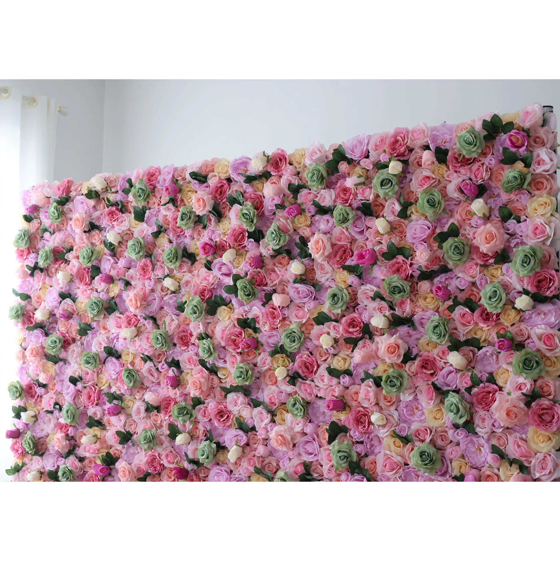 ValarFlowers artificial flower wall backdrop with lush pink peonies, hydrangeas and greenery for wedding photo booth, party decor