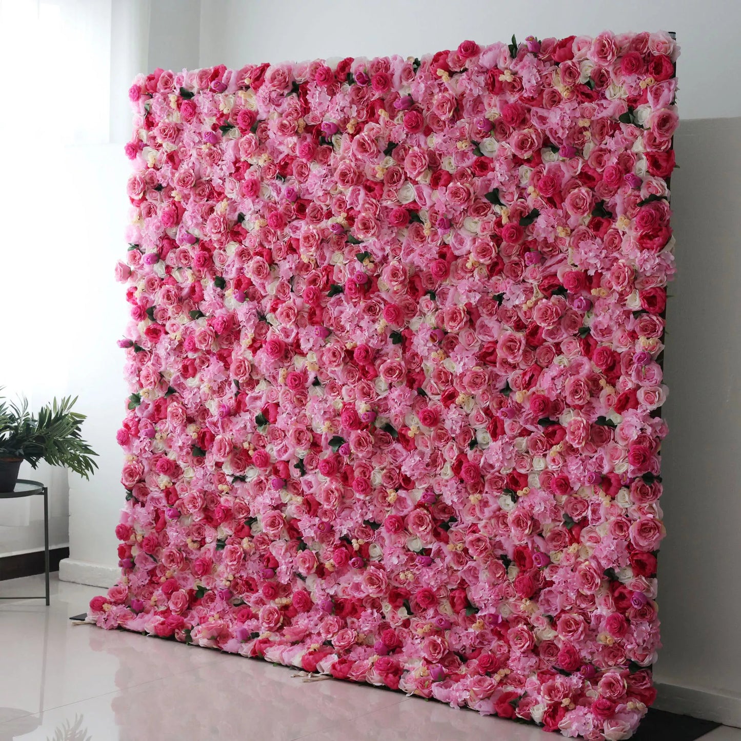 ValarFlowers artificial rose peony hydrangea flower wall backdrop in pink ivory for wedding ceremony reception party photo booth decor