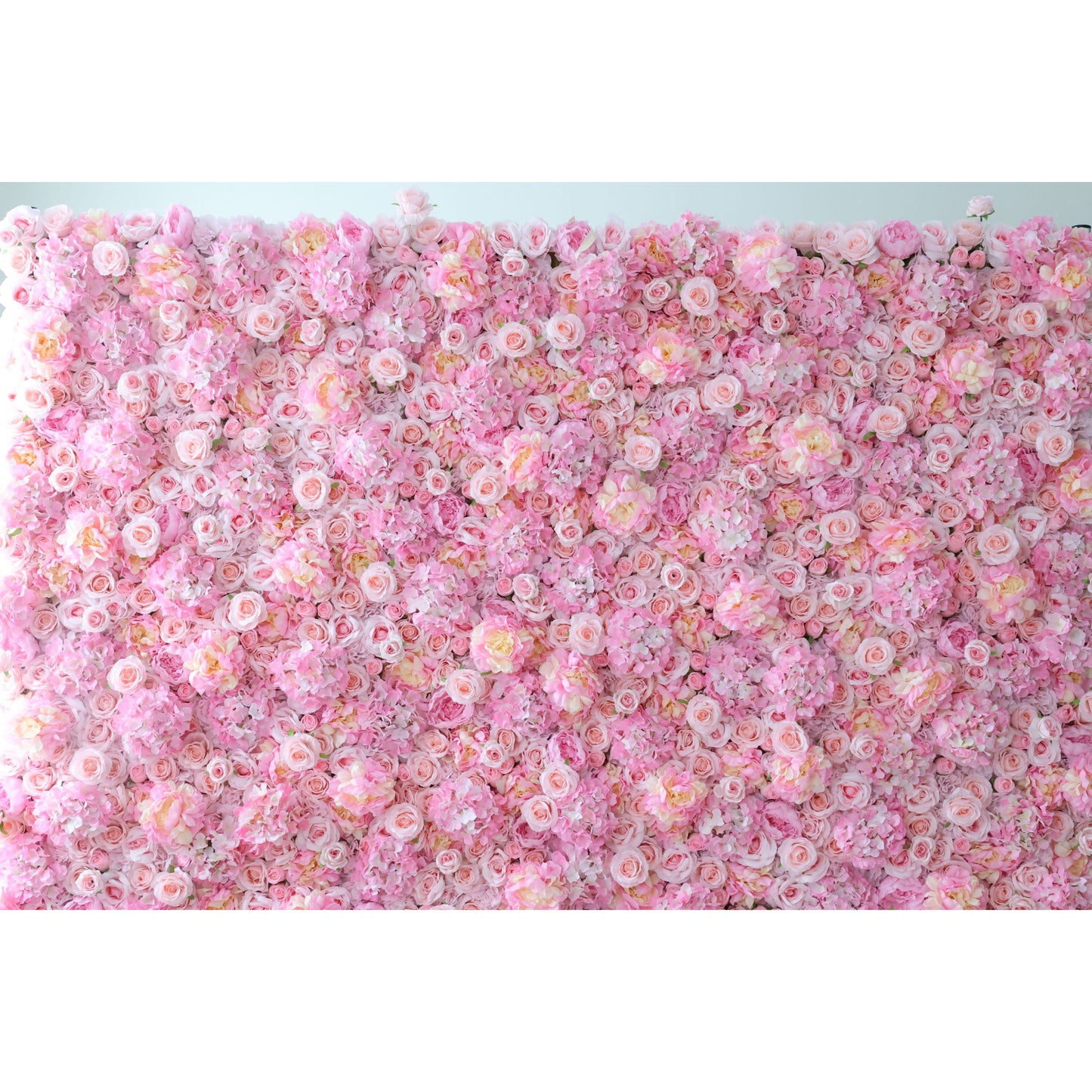 ValarFlowers artificial flower wall with lush roses, peonies and hydrangeas in blush pink - elegant wedding backdrop or party decor