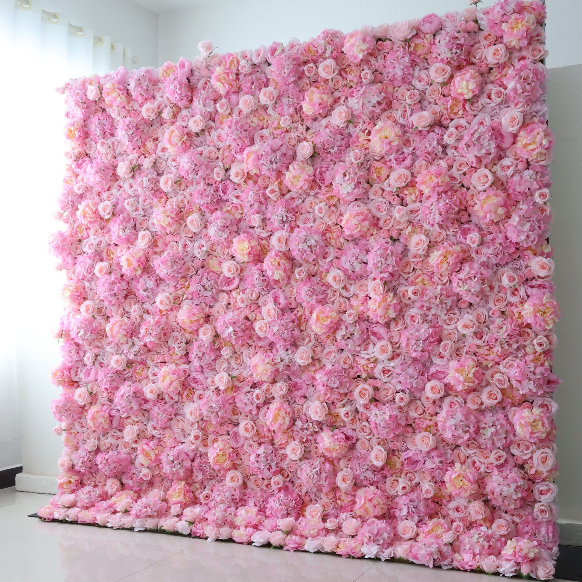 ValarFlowers artificial flower wall backdrop with lush pink roses peonies hydrangeas for wedding ceremony photo booth party decor