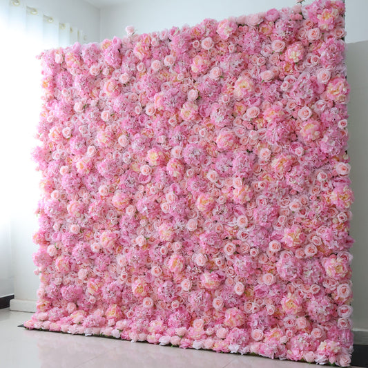 ValarFlowers artificial flower wall backdrop with lush pink roses peonies hydrangeas for wedding ceremony photo booth party decor
