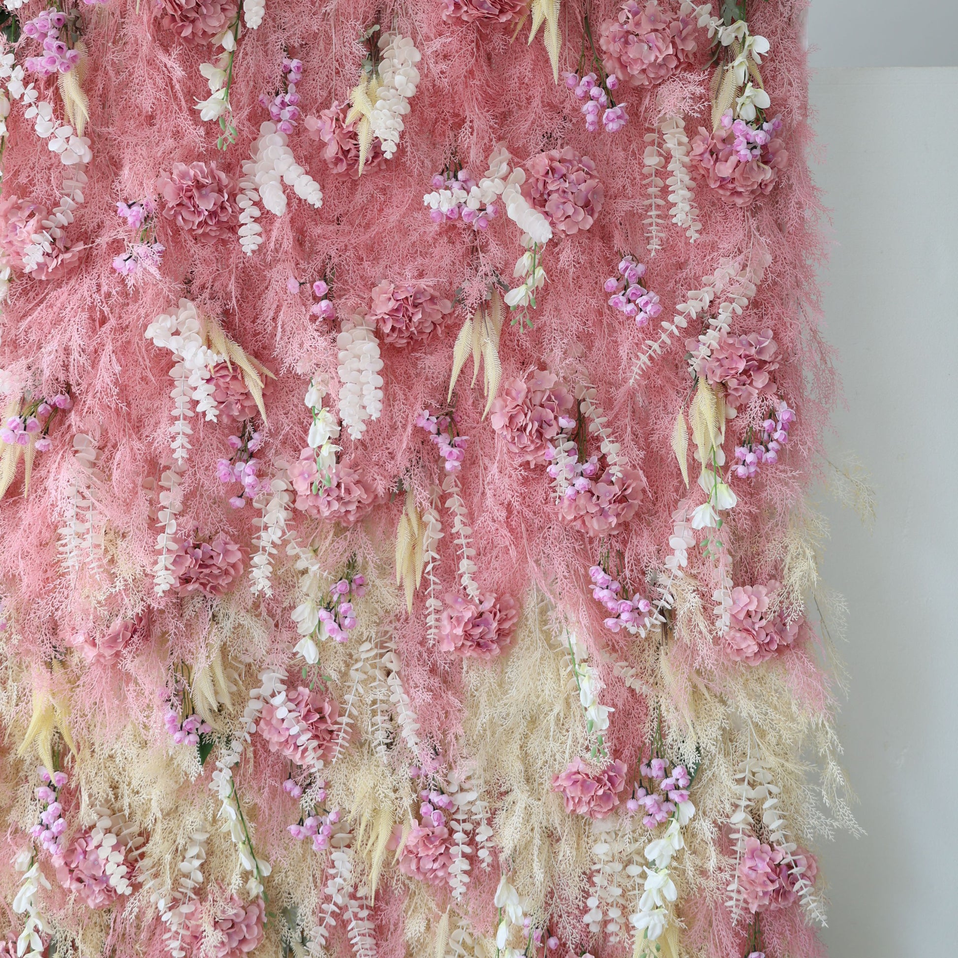 ValarFlowers artificial flower wall backdrop with lush pink white roses peonies hydrangeas silk floral panel for wedding party photo booth decor