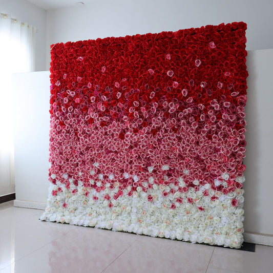 ValarFlowers red to white gradient artificial flower wall backdrop with peonies roses hydrangeas for luxury wedding event photography