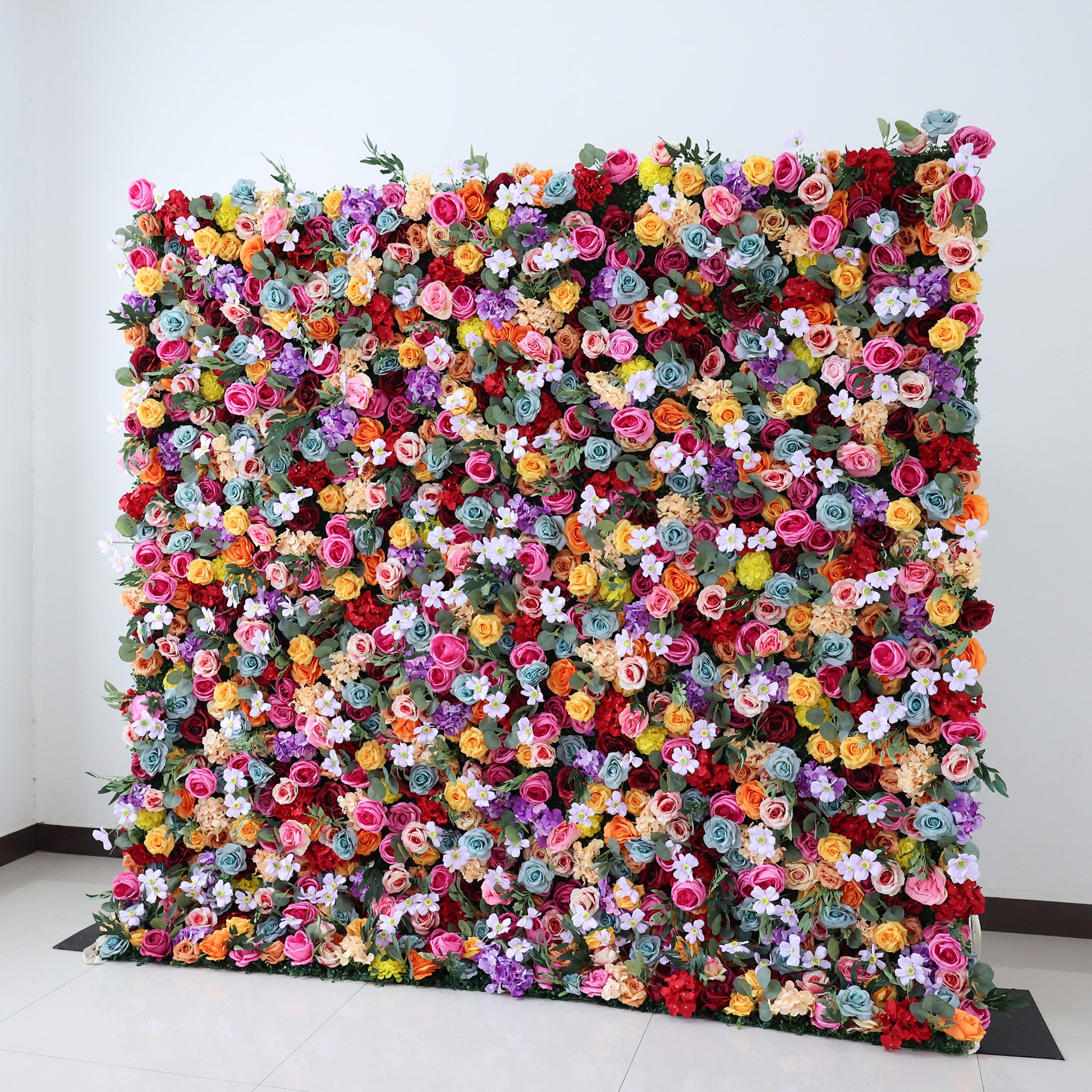 ValarFlowers luxury faux floral wall panel with vibrant roses peonies hydrangeas for wedding backdrop party photo booth event decoration
