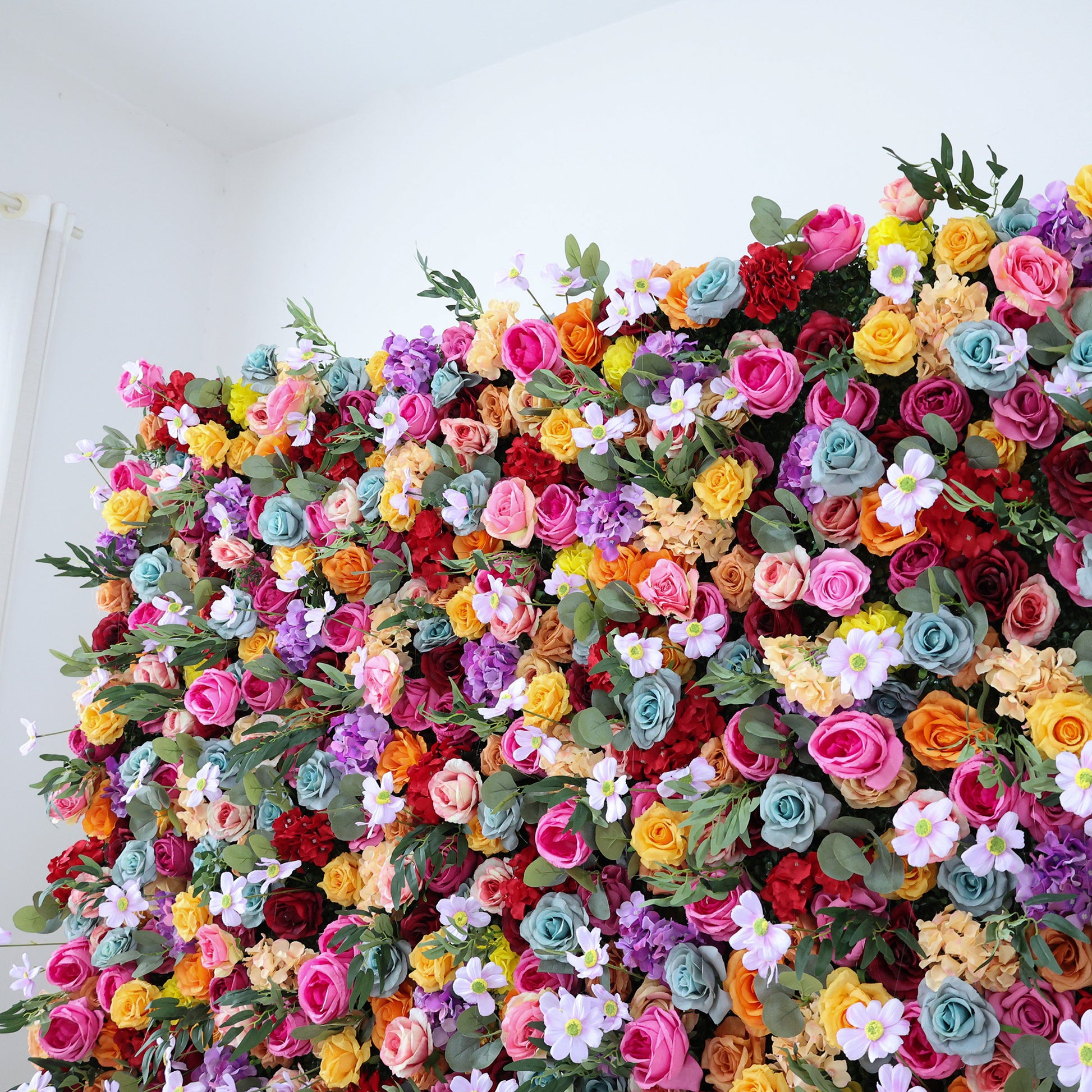 ValarFlowers vibrant rainbow artificial flower wall backdrop with roses peonies hydrangeas for wedding ceremony photo booth decor