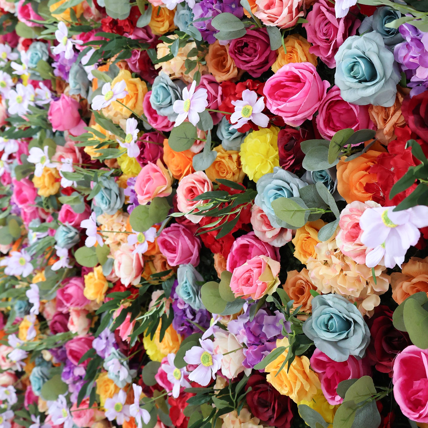 ValarFlowers colorful artificial flower wall with roses peonies hydrangeas for wedding ceremony backdrop party photo booth decor