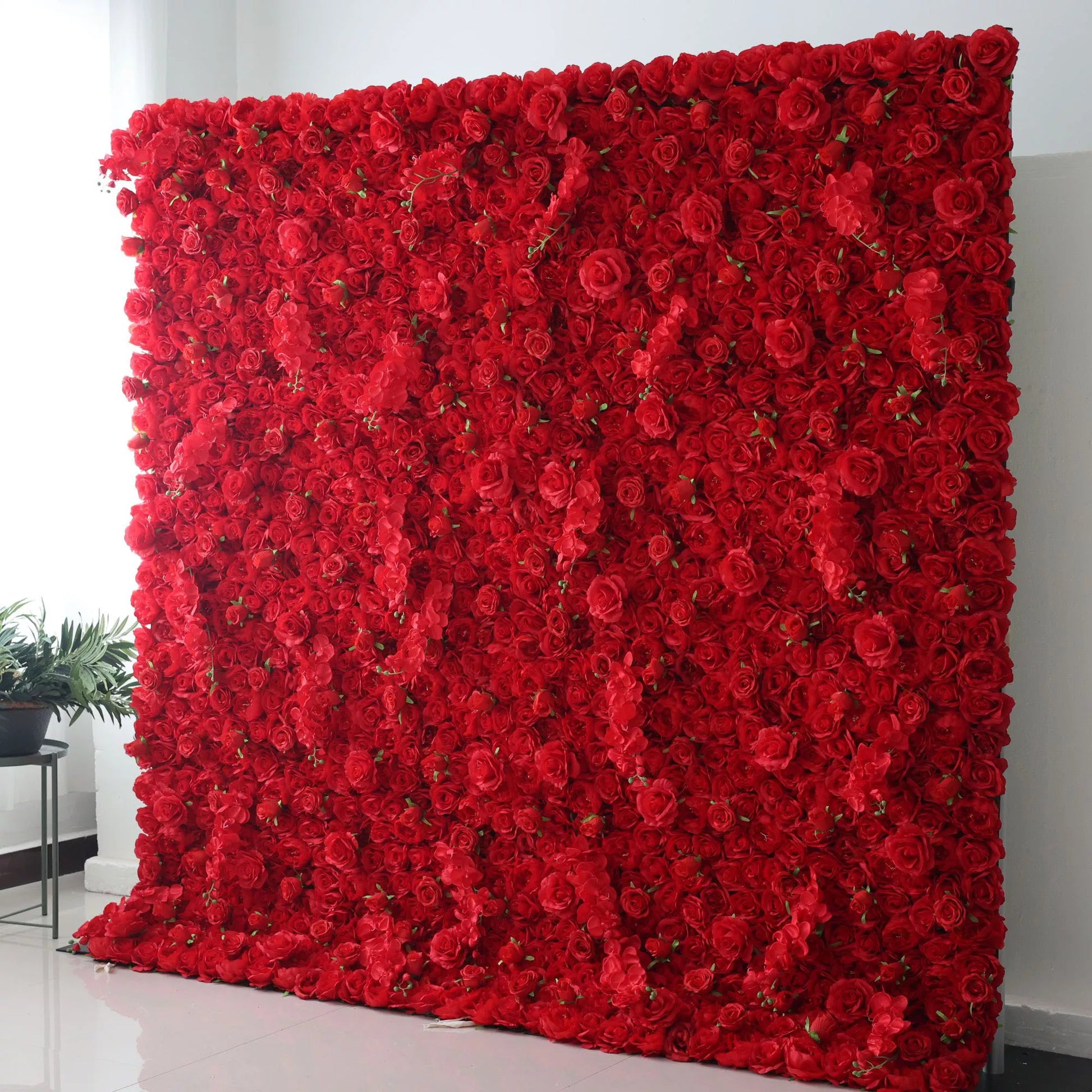 ValarFlowers red rose peony artificial flower wall backdrop for wedding ceremony, party photo booth, luxury silk floral panel event decor