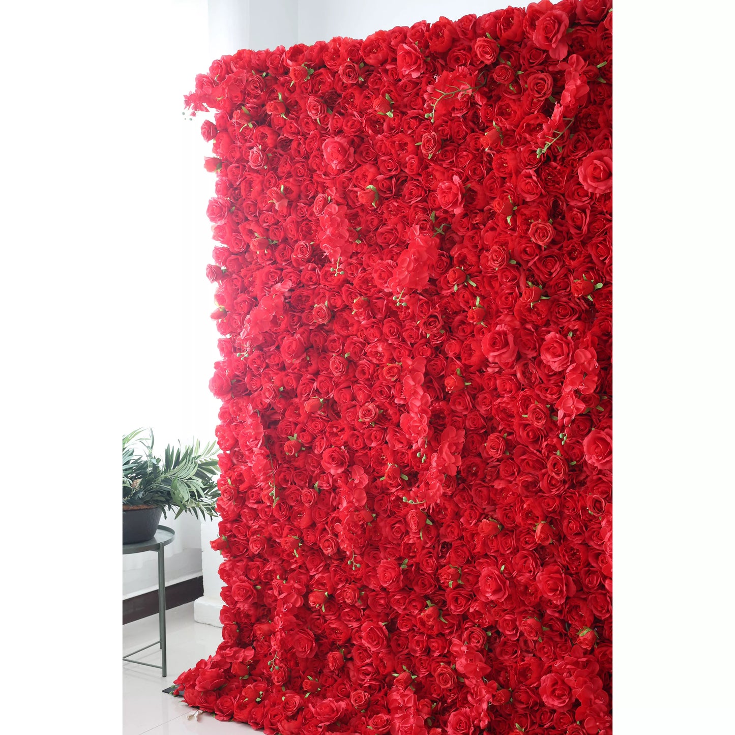ValarFlowers vivid red rose flower wall backdrop for wedding party, faux silk floral panel, luxury event photography decor-VF-050