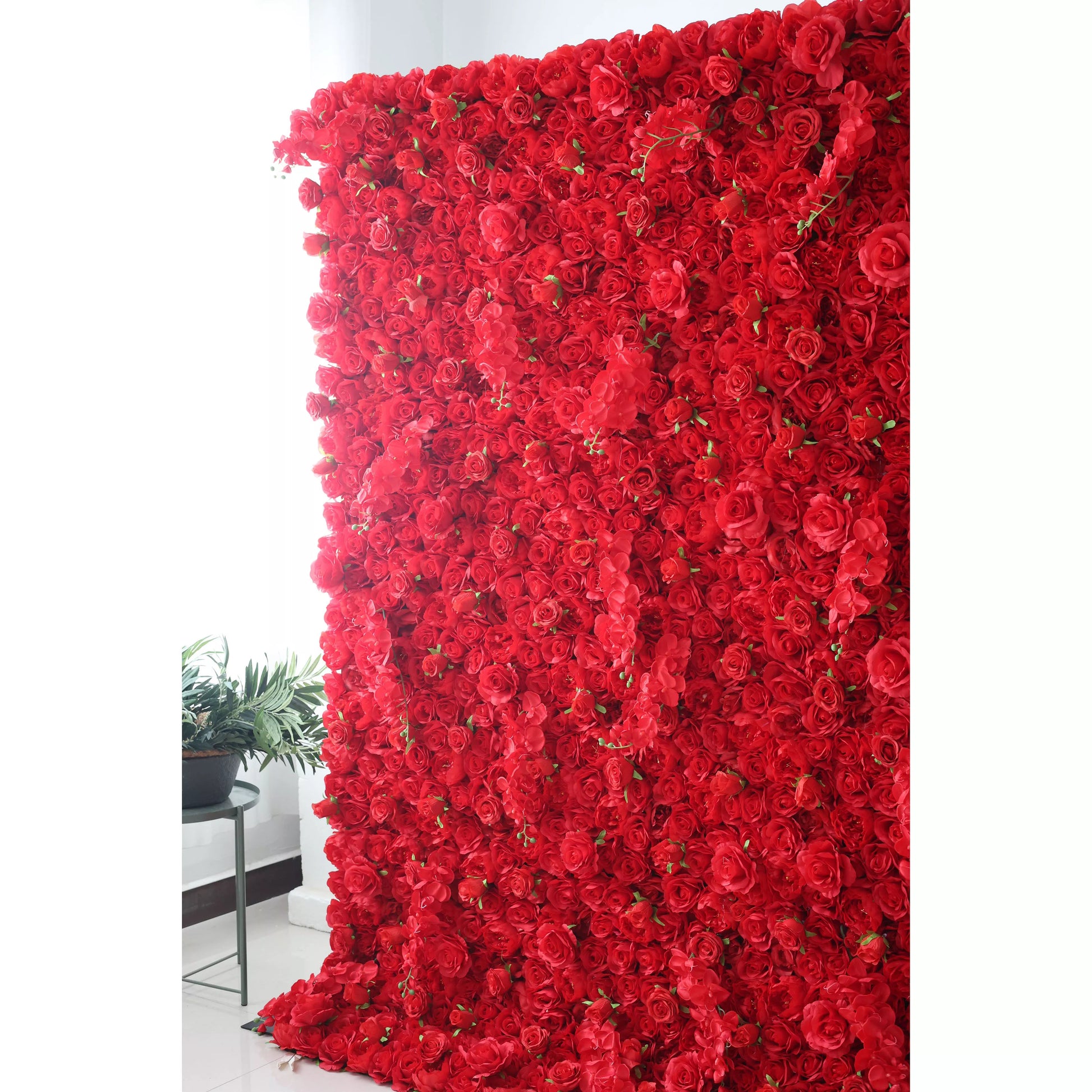 ValarFlowers vivid red rose flower wall backdrop for wedding party, faux silk floral panel, luxury event photography decor-VF-050