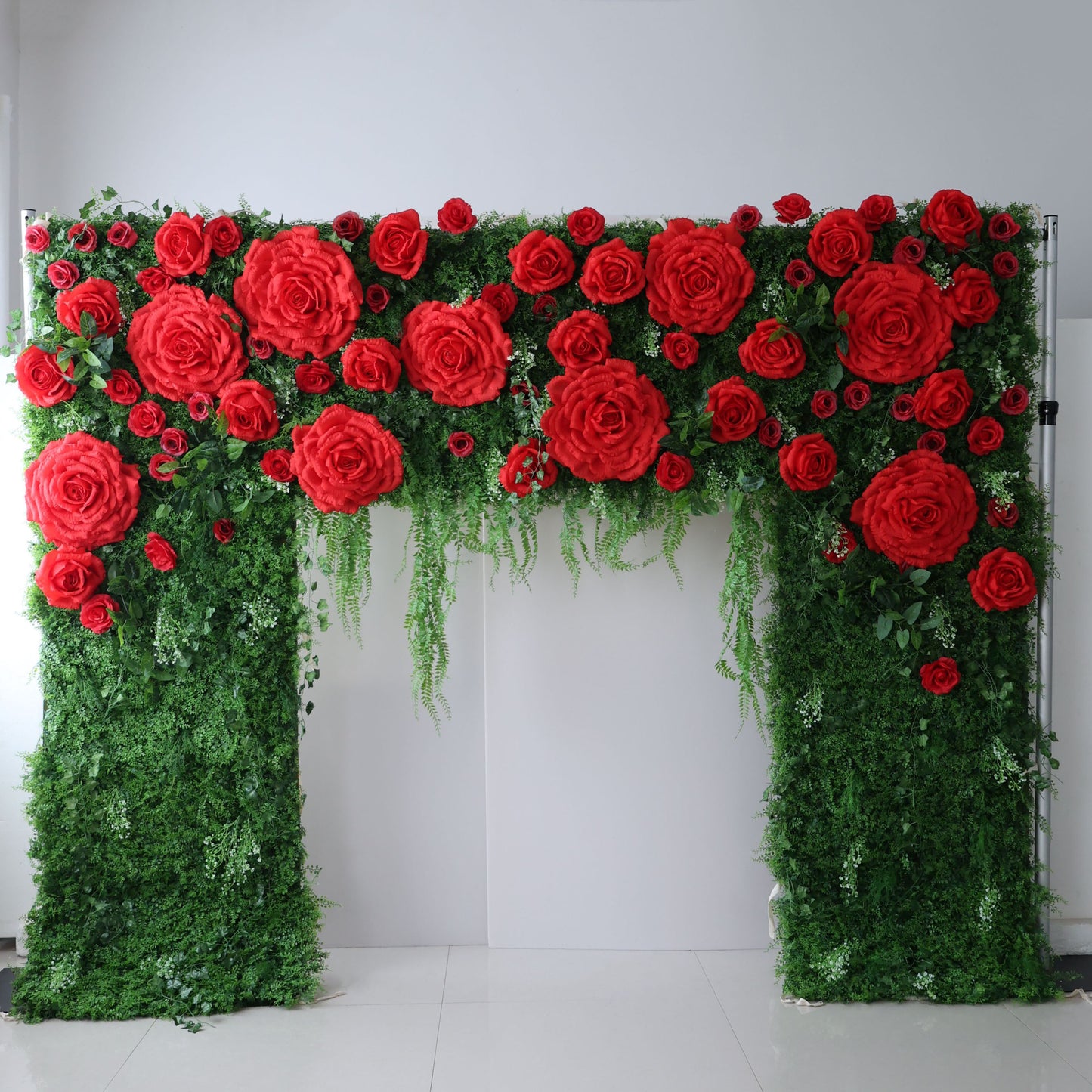 ValarFlowers luxury artificial flower wall with peach roses peonies hydrangeas, dense greenery panel for wedding backdrop photo booth event decor