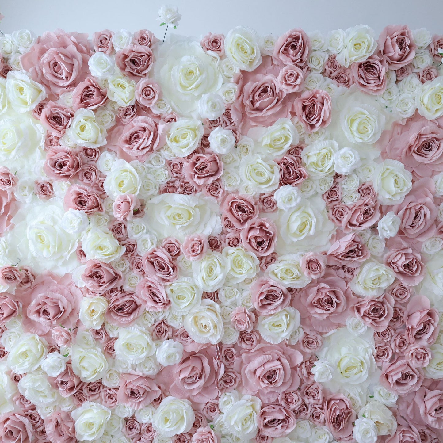 ValarFlowers faux flower wall backdrop with lush roses, peonies, hydrangeas & greenery in soft pink, ivory & blush - perfect wedding ceremony party photo booth decor