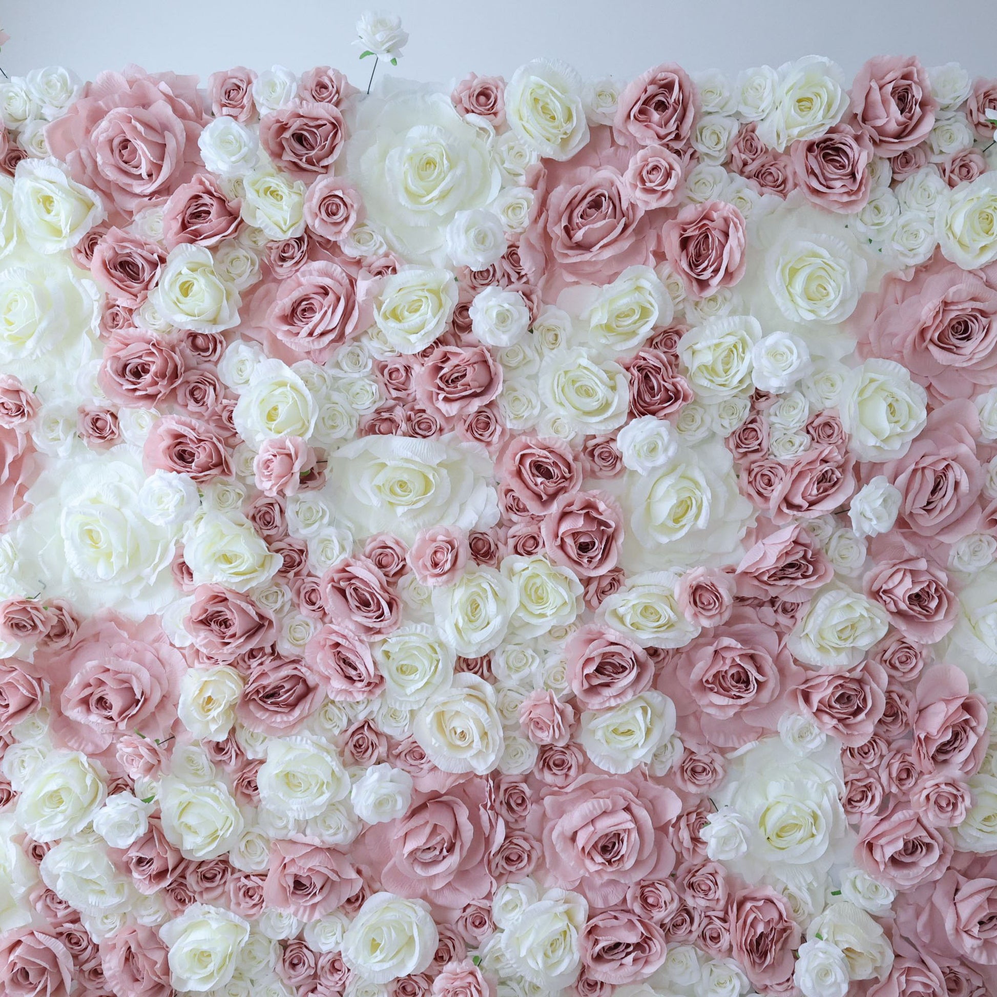 ValarFlowers faux flower wall backdrop with lush roses, peonies, hydrangeas & greenery in soft pink, ivory & blush - perfect wedding ceremony party photo booth decor