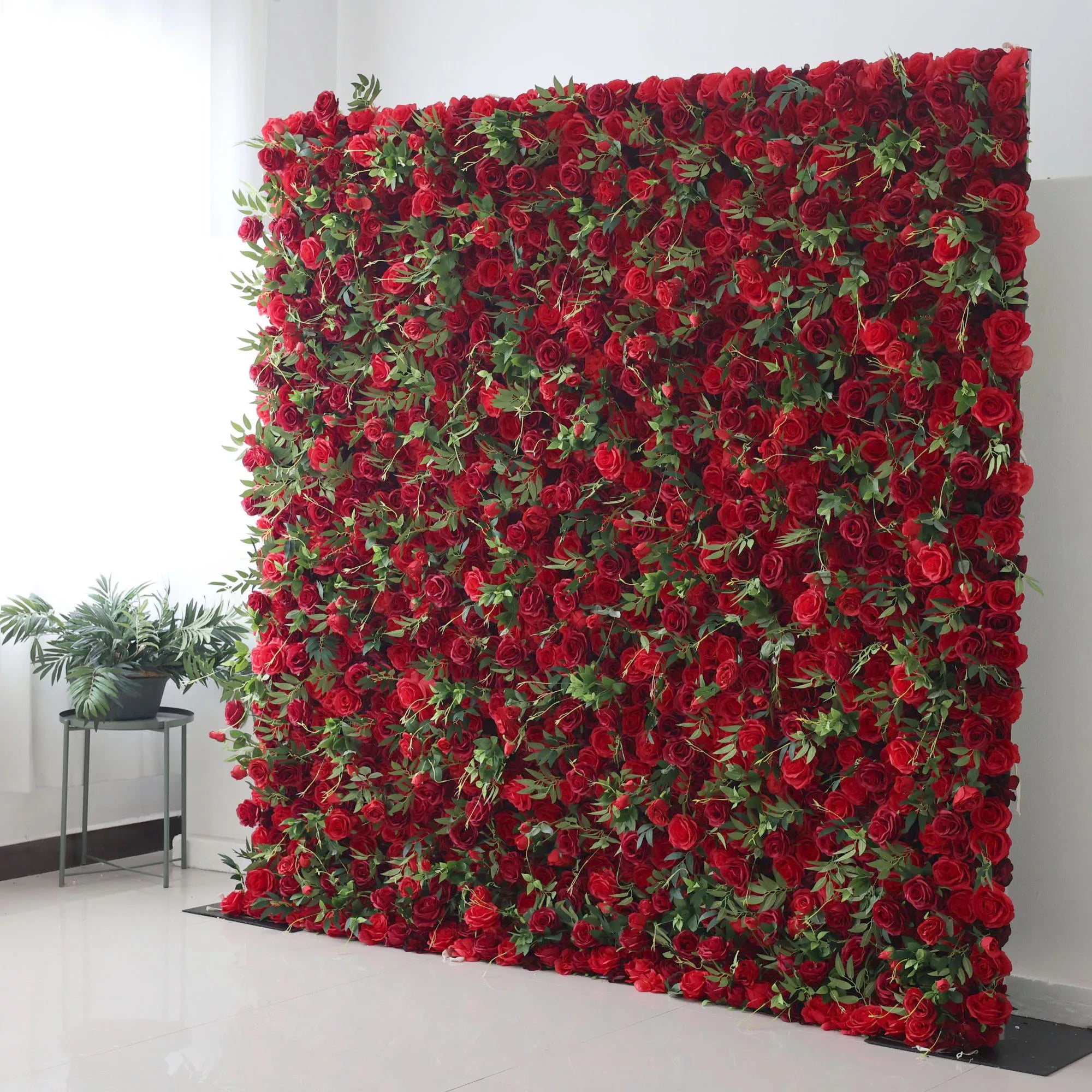 ValarFlowers Artificial Red Rose Wall Backdrop: Passionate Embrace - T