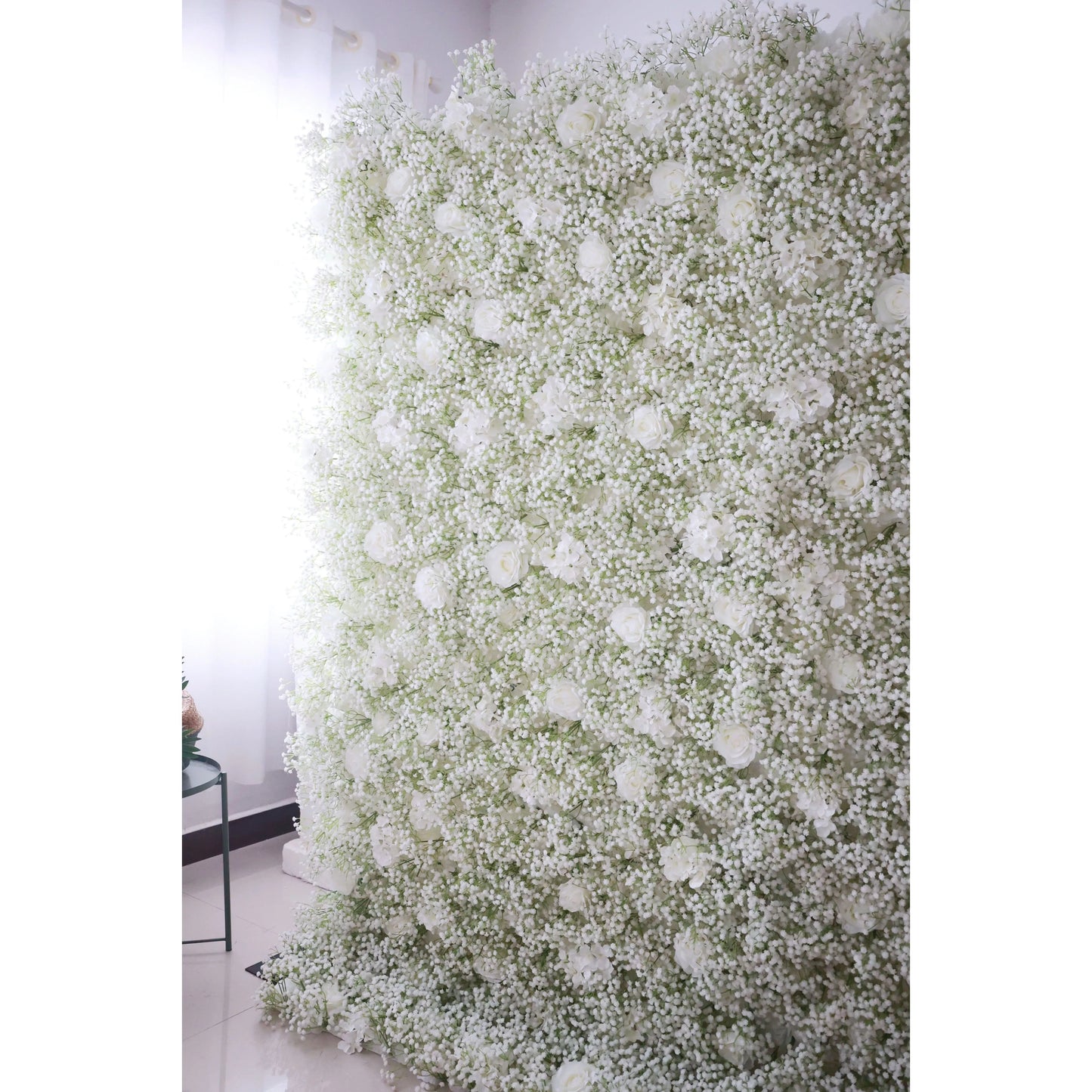 ValarFlowers Artificial Floral Wall Backdrop: Elysian Garden Baby's Breath Artificial Floral Wall Backdrop: Ethereal White Blossoms Edition-VF-268