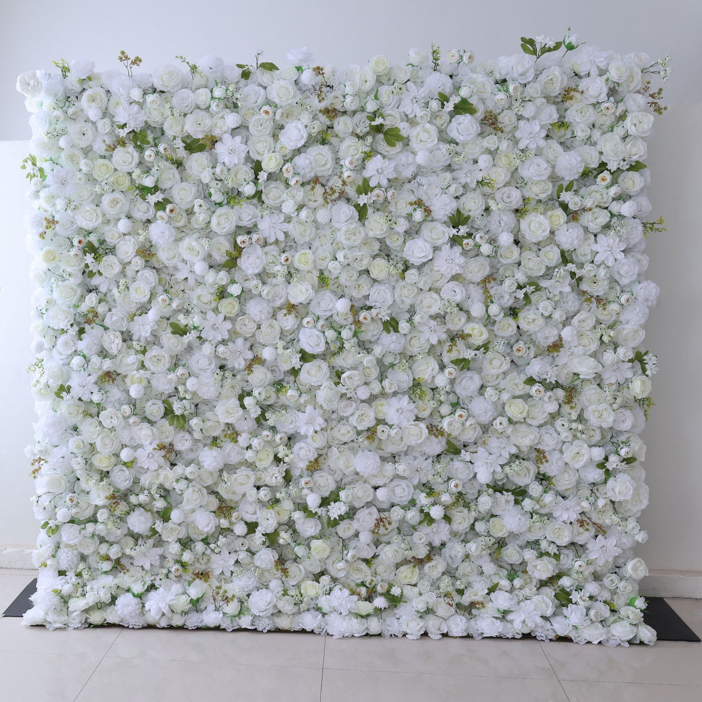 This backdrop features a profusion of artificial white roses and other blooms, with green leaves adding a fresh touch. The all - white color palette exudes elegance and purity. It's suitable for weddings, symbolizing love and new beginnings. Corporate events can use it to add a touch of class. Also great for bridal showers, enhancing the feminine and celebratory mood. 