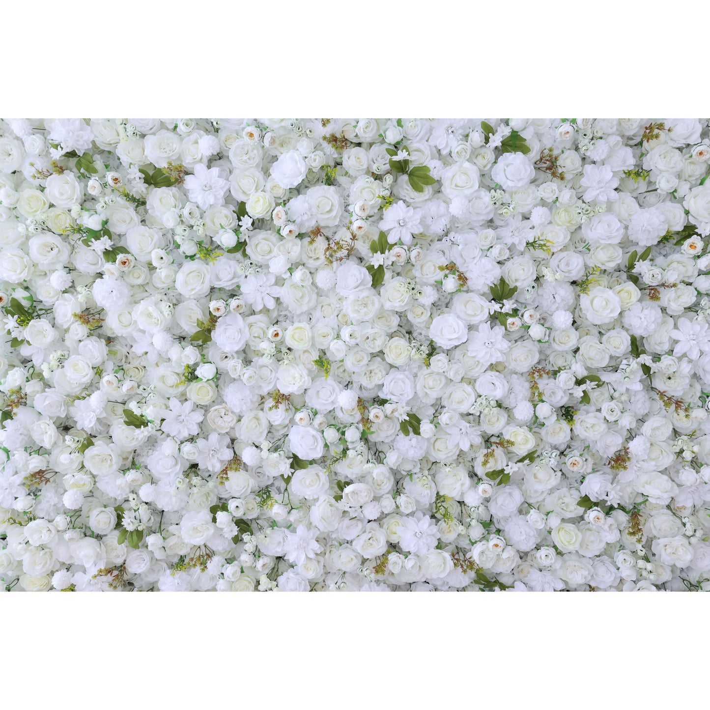 This backdrop is densely covered with artificial white roses and various other blooms, interspersed with green leaves. The all - white color palette conveys elegance and purity.

It's suitable for weddings, symbolizing love and new beginnings. Corporate events can use it for a touch of class. Also great for bridal showers, enhancing the celebratory and feminine mood. 