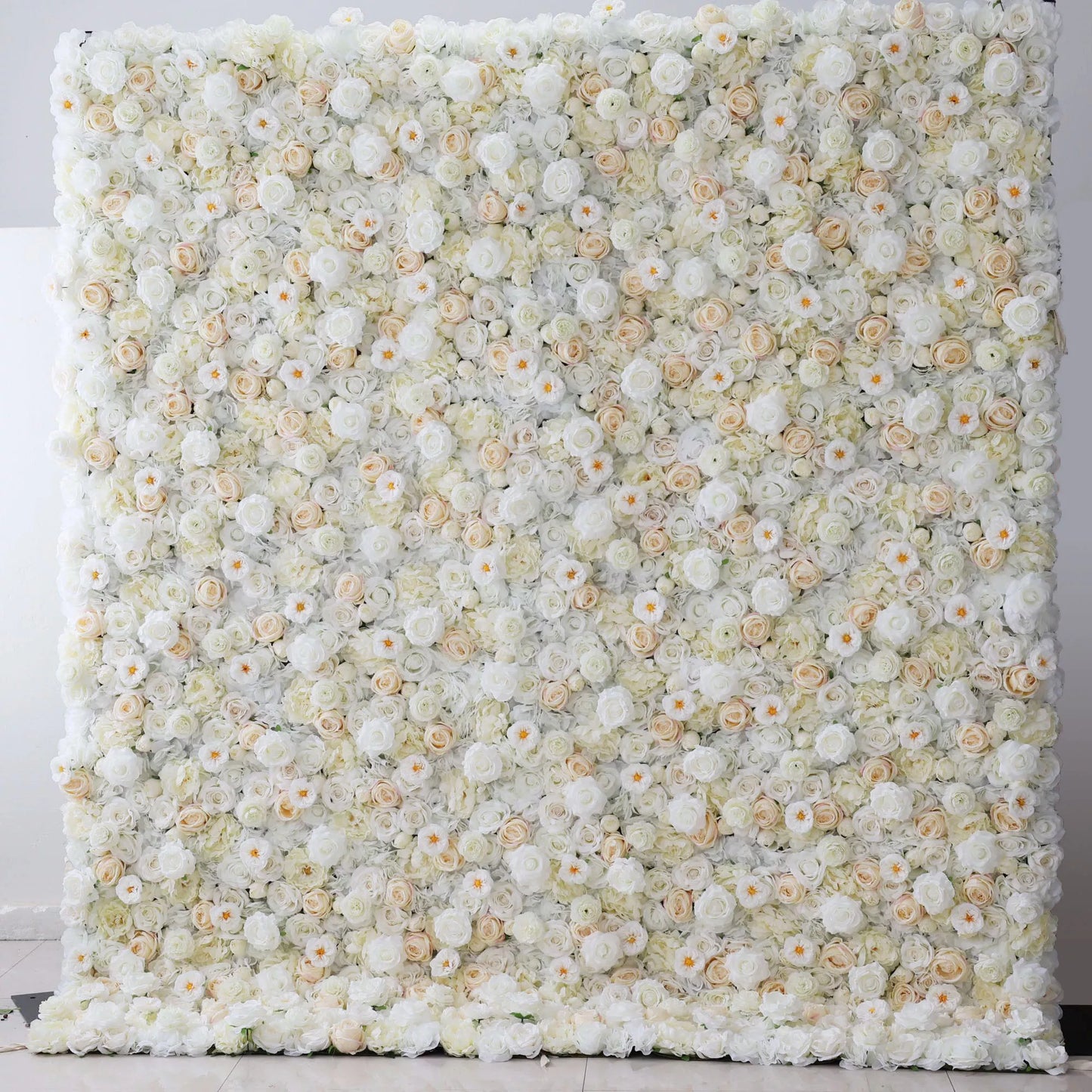 ValarFlowers white cream champagne artificial flower wall backdrop with roses peonies hydrangeas for wedding party photo booth decor