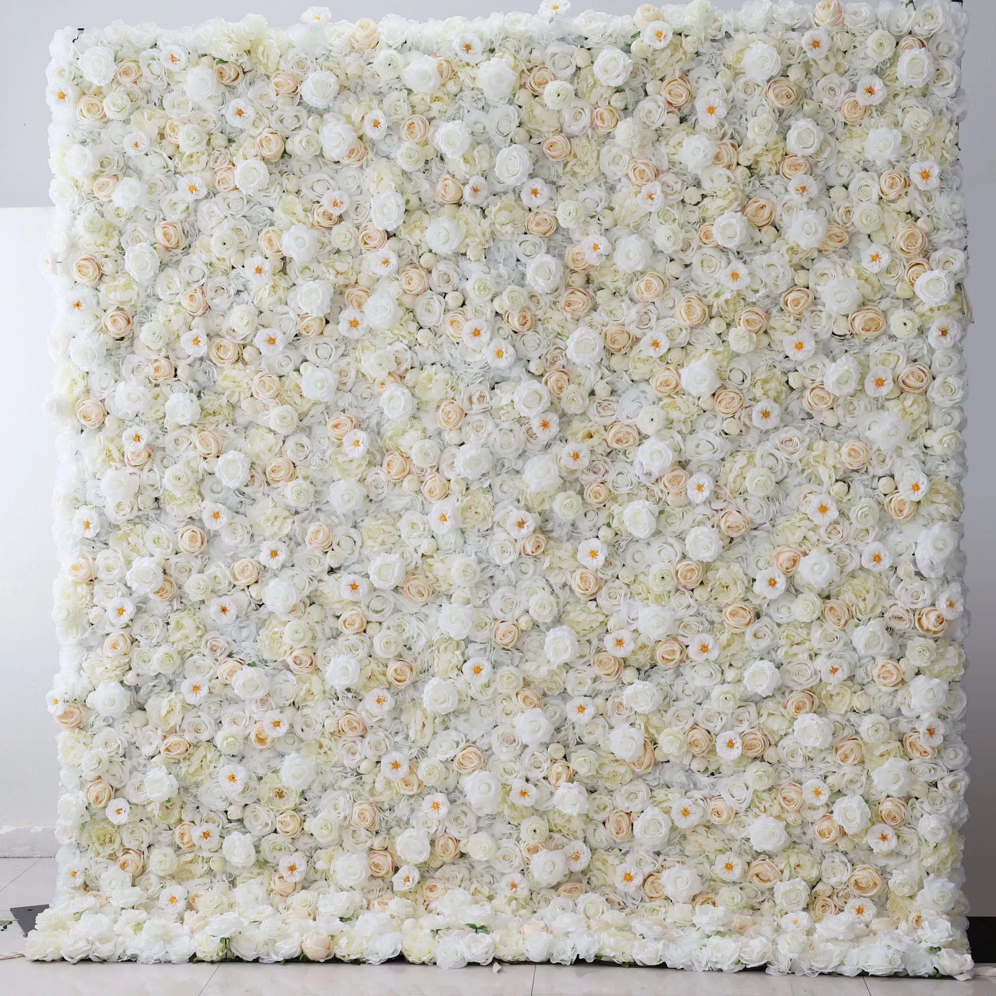 ValarFlowers white cream champagne artificial flower wall backdrop with roses peonies hydrangeas for wedding party photo booth decor