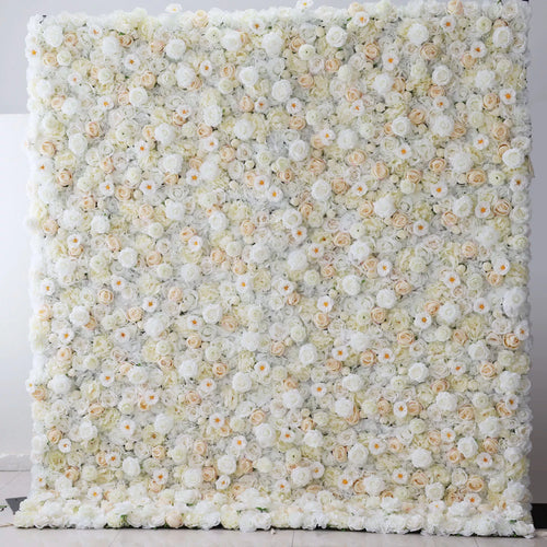 ValarFlowers white cream champagne artificial flower wall backdrop with roses peonies hydrangeas for wedding party photo booth decor