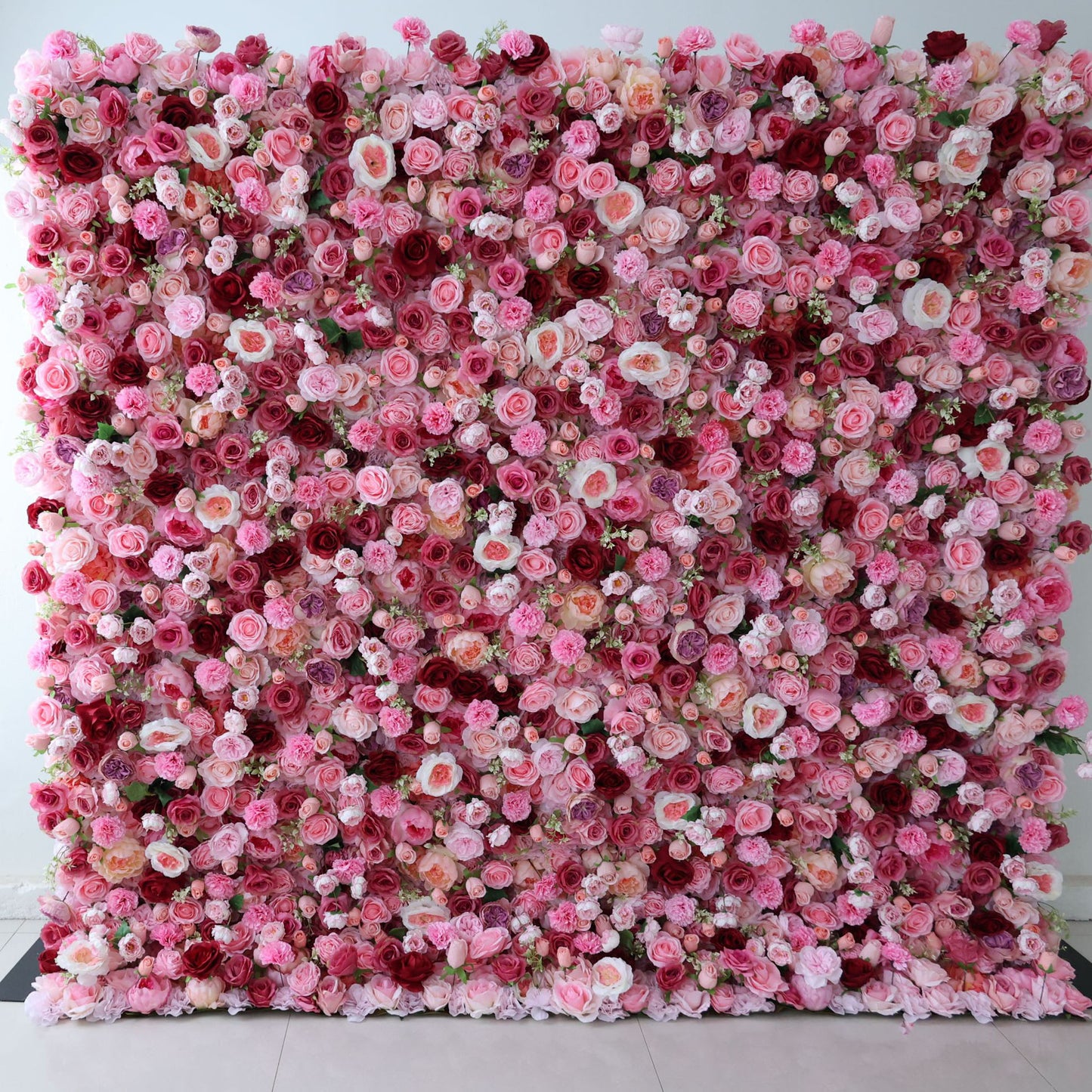 ValarFlowers artificial flower wall backdrop with lush peonies, roses, hydrangeas in blush pink, white, ivory, dense floral arrangement for wedding, party, photo booth, event decor