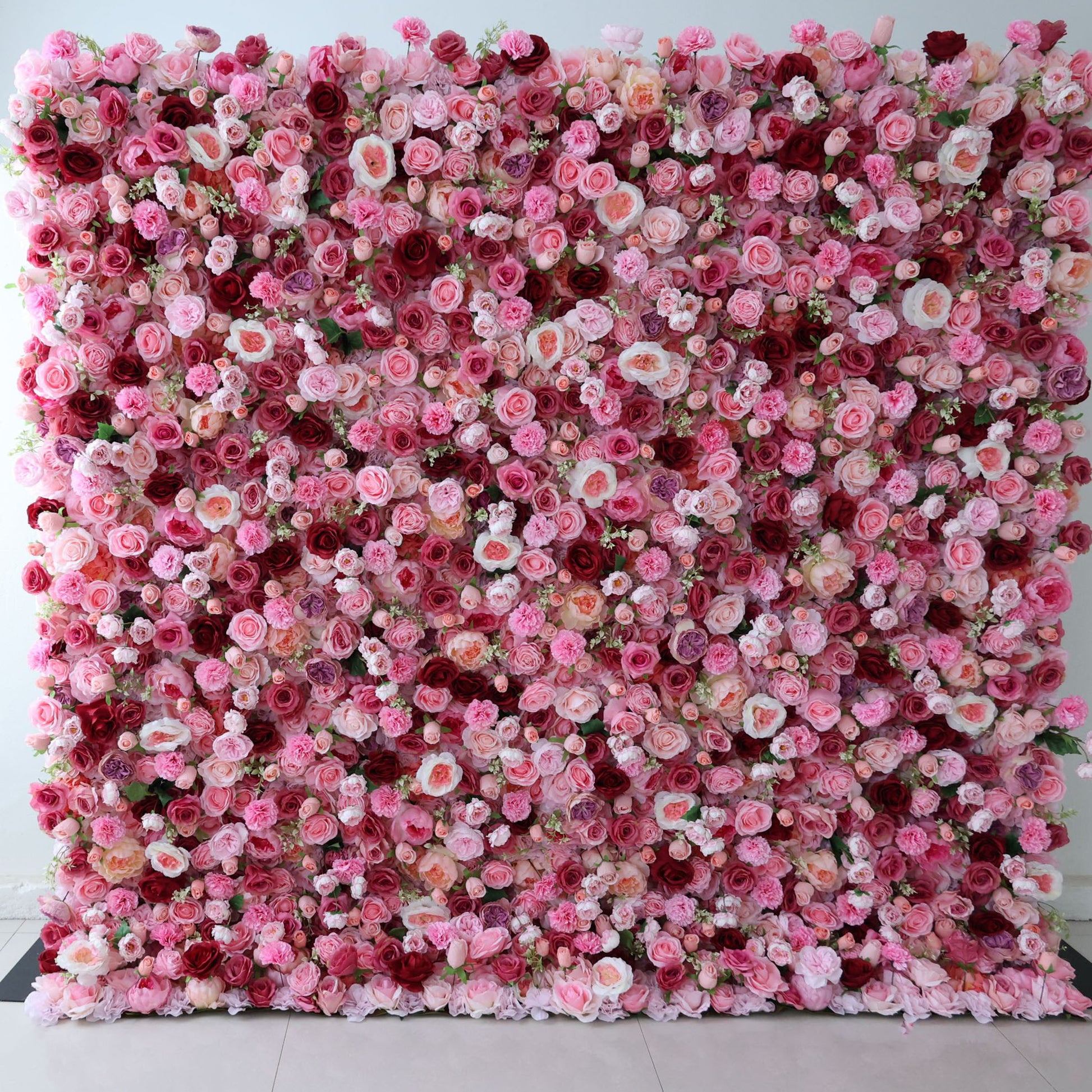 ValarFlowers artificial flower wall backdrop with lush peonies, roses, hydrangeas in blush pink, white, ivory, dense floral arrangement for wedding, party, photo booth, event decor