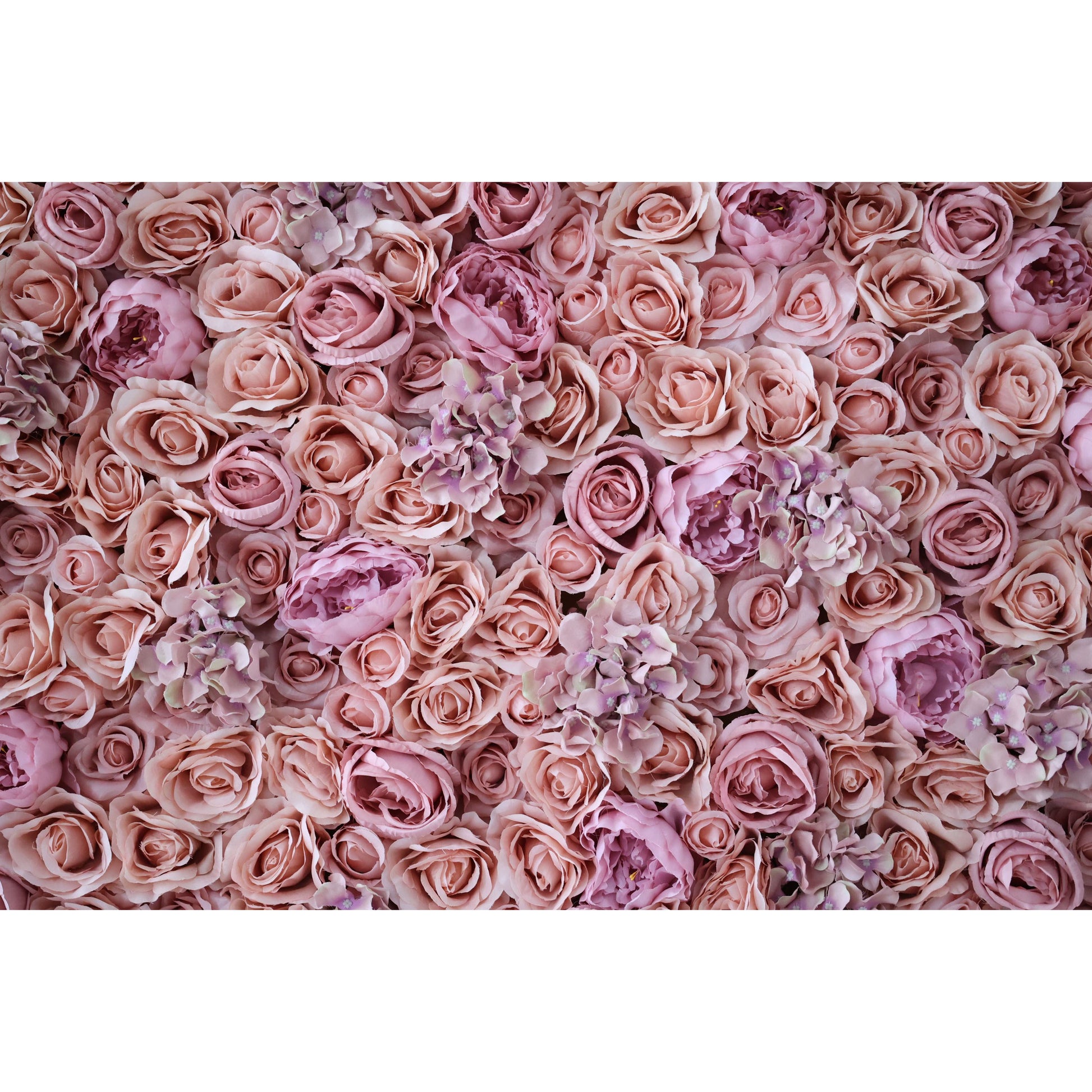 ValarFlowers faux flower wall with roses, peonies and hydrangeas in blush pink, elegant wedding backdrop or party decor