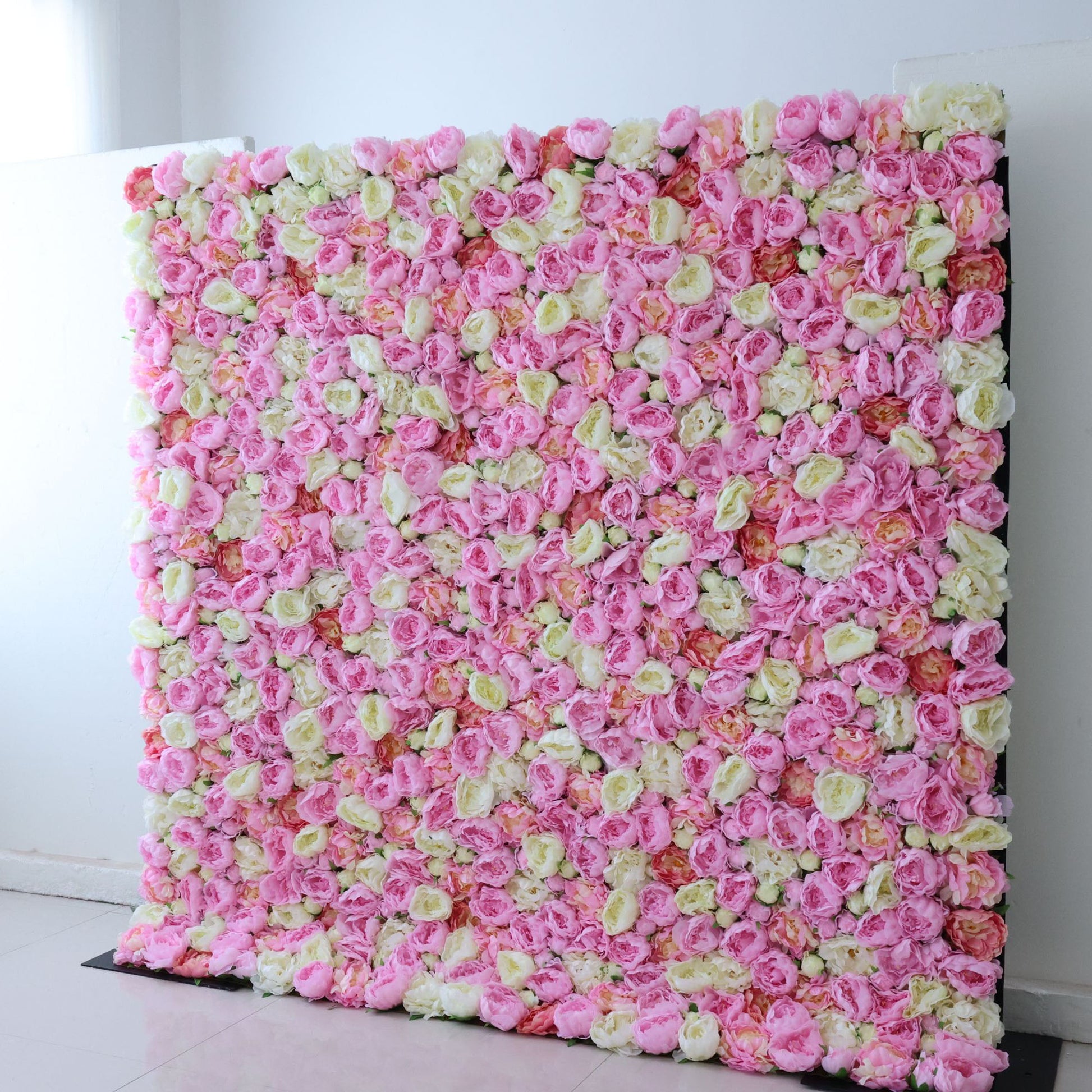ValarFlowers artificial flower wall backdrop with lush pink peonies roses hydrangeas greenery perfect for wedding ceremony photo booth event decor
