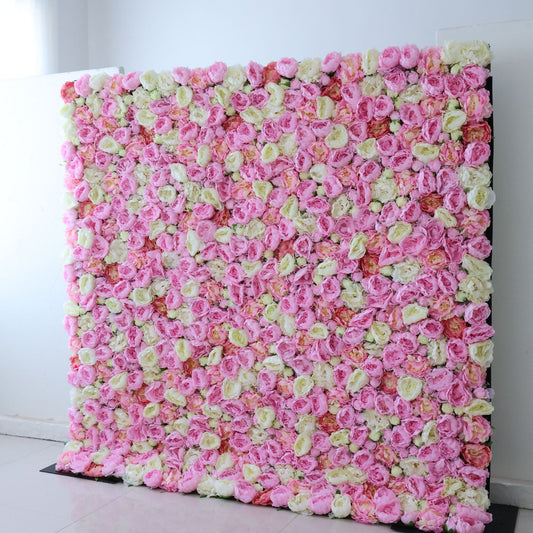 ValarFlowers artificial flower wall backdrop with lush pink peonies roses hydrangeas greenery perfect for wedding ceremony photo booth event decor