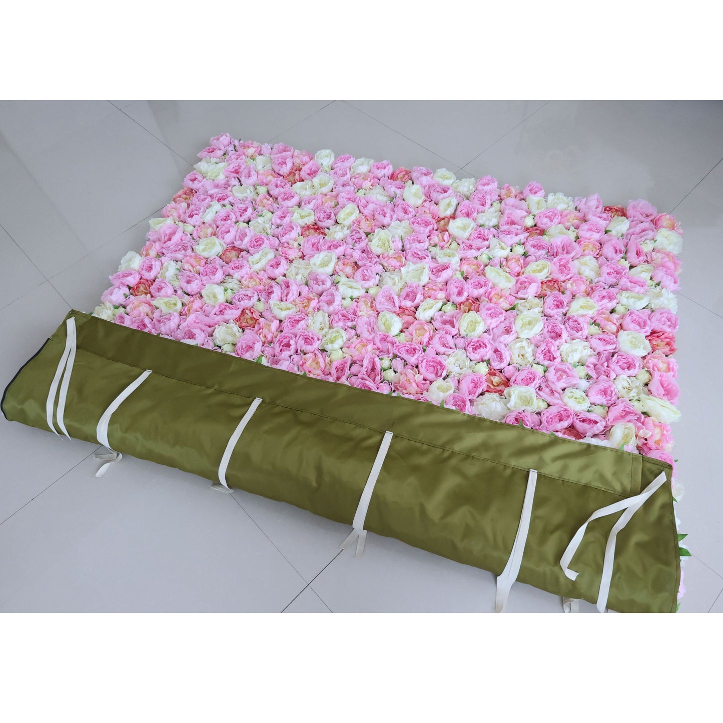 ValarFlowers artificial flower wall backdrop with lush roses, peonies, hydrangeas in pink, white for wedding, party, photo booth, event decor
