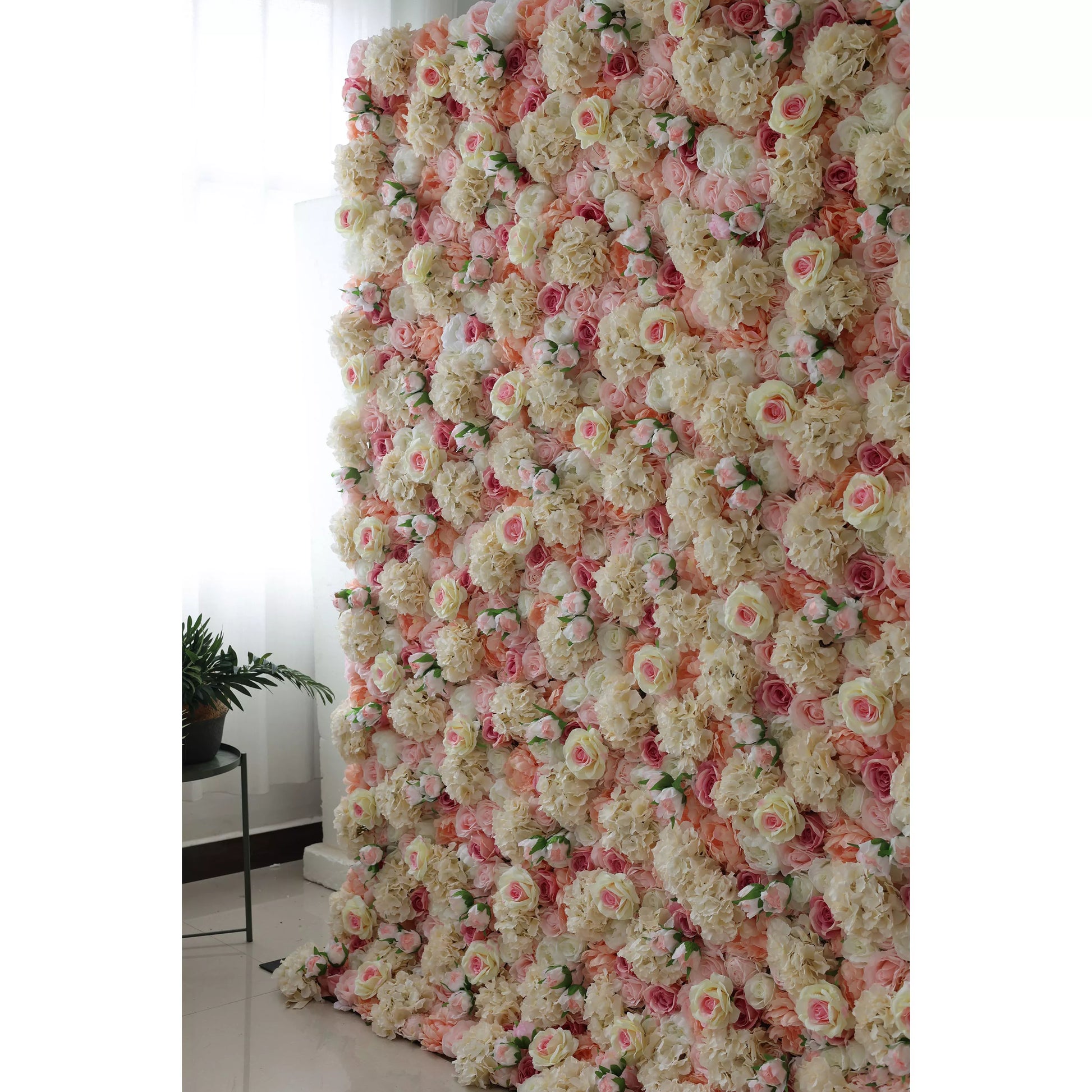 ValarFlowers faux flower wall backdrop with sage, rose, taupe peonies and hydrangeas for wedding, event decor, photo booth