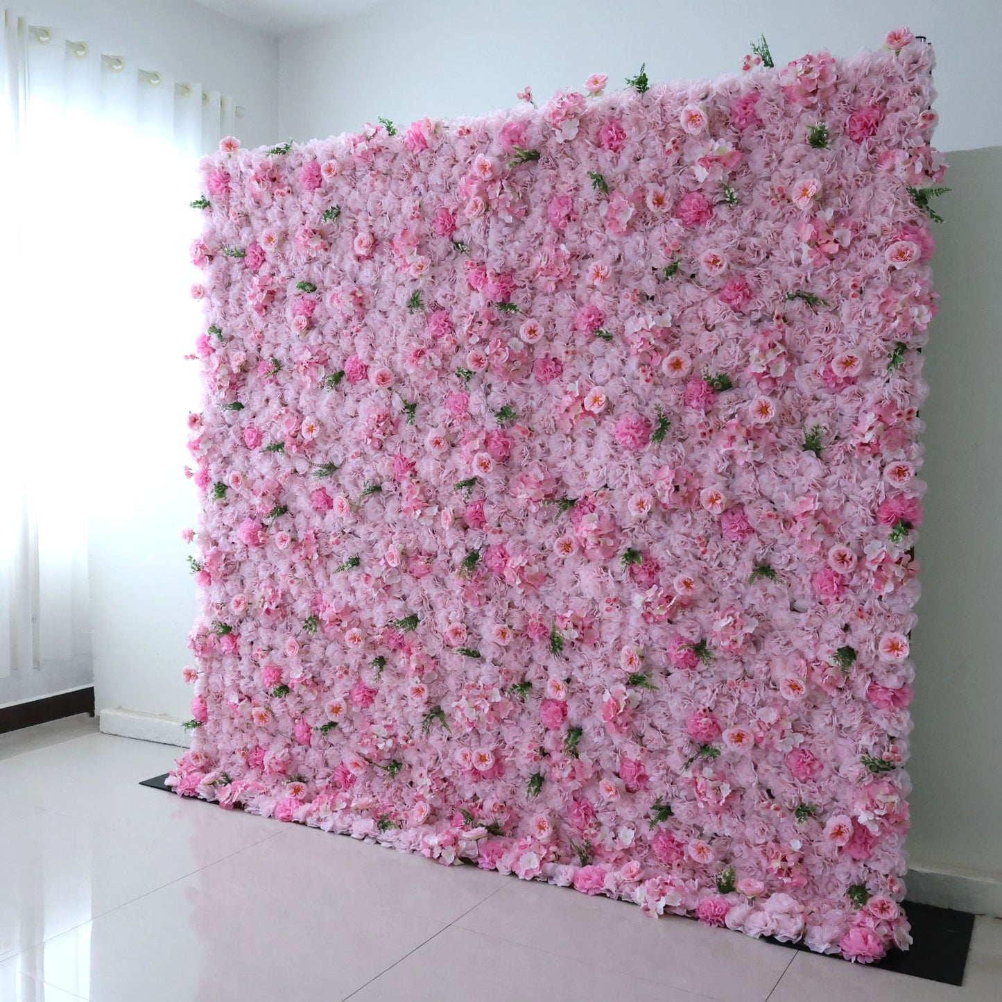 ValarFlowers luxury artificial flower wall backdrop with lush pink and white roses, peonies, hydrangeas and greenery for wedding, party, photo booth decor - VF-350