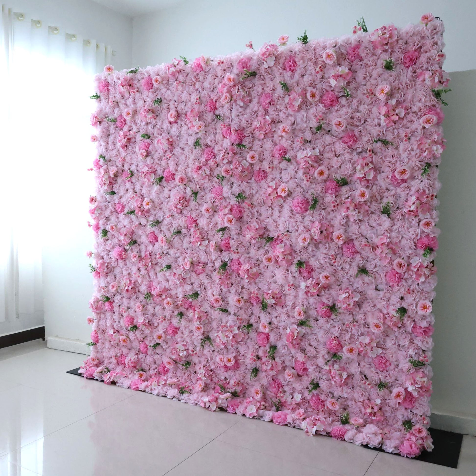 ValarFlowers luxury artificial flower wall backdrop with lush pink and white roses, peonies, hydrangeas and greenery for wedding, party, photo booth decor - VF-350