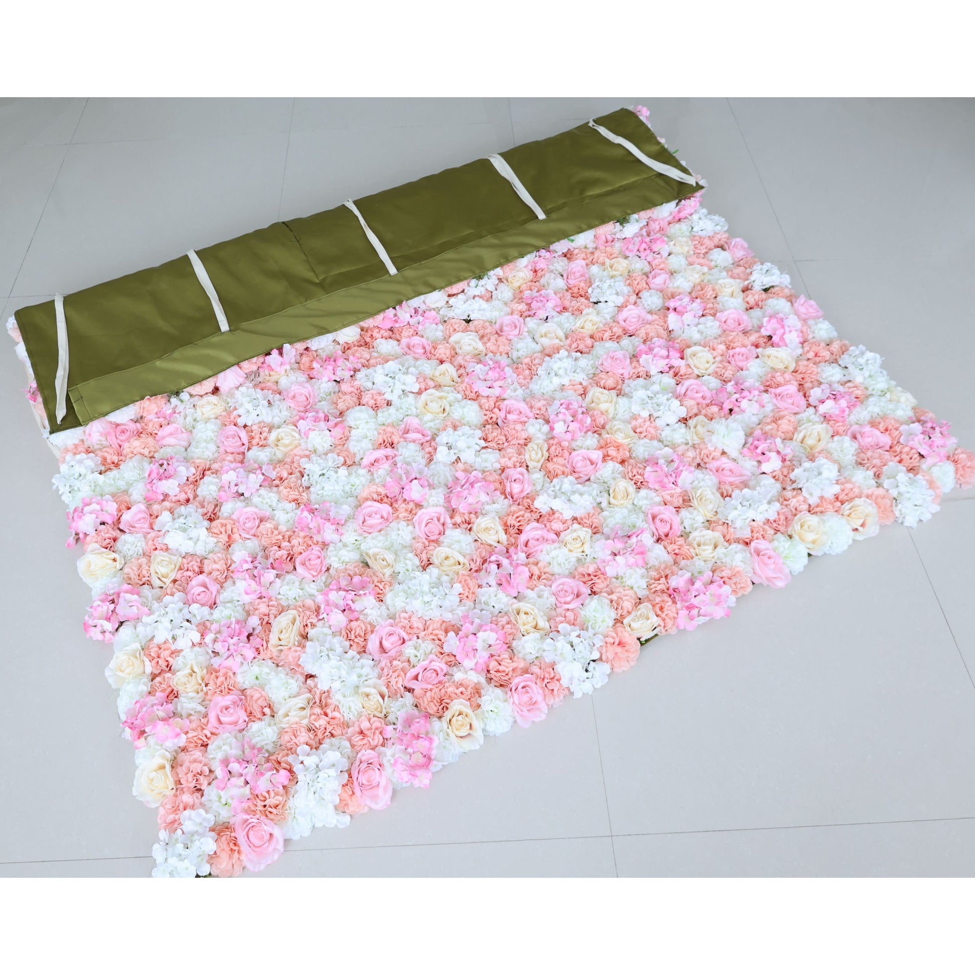 ValarFlowers artificial flower wall backdrop with lush roses, peonies, hydrangeas and greenery for wedding, party and photo booth decor