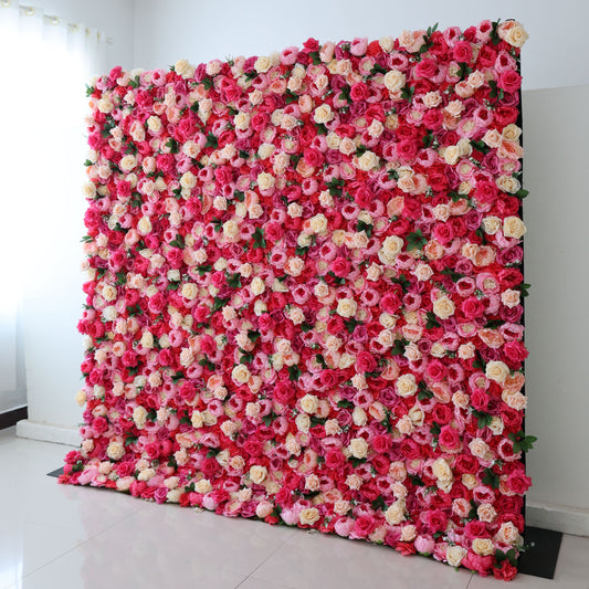 ValarFlowers artificial flower wall backdrop with lush roses peonies hydrangeas in blush pink white for wedding party photo booth decor