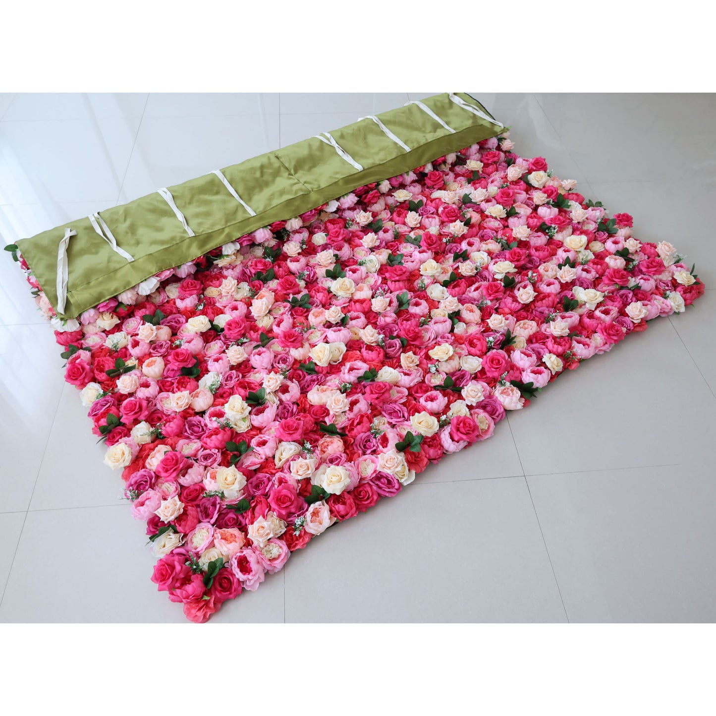 ValarFlowers artificial flower wall backdrop with lush roses, peonies, hydrangeas and greenery - luxury wedding party photo booth decoration