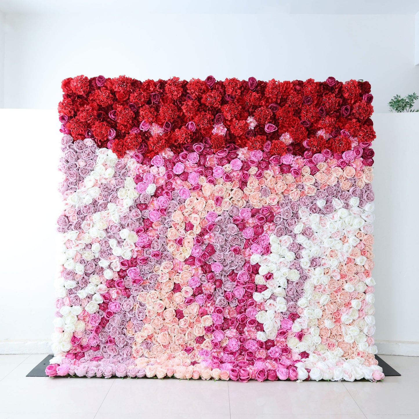 ValarFlowers red pink white gradient artificial flower wall with roses peonies hydrangeas for wedding backdrop party photo booth decor