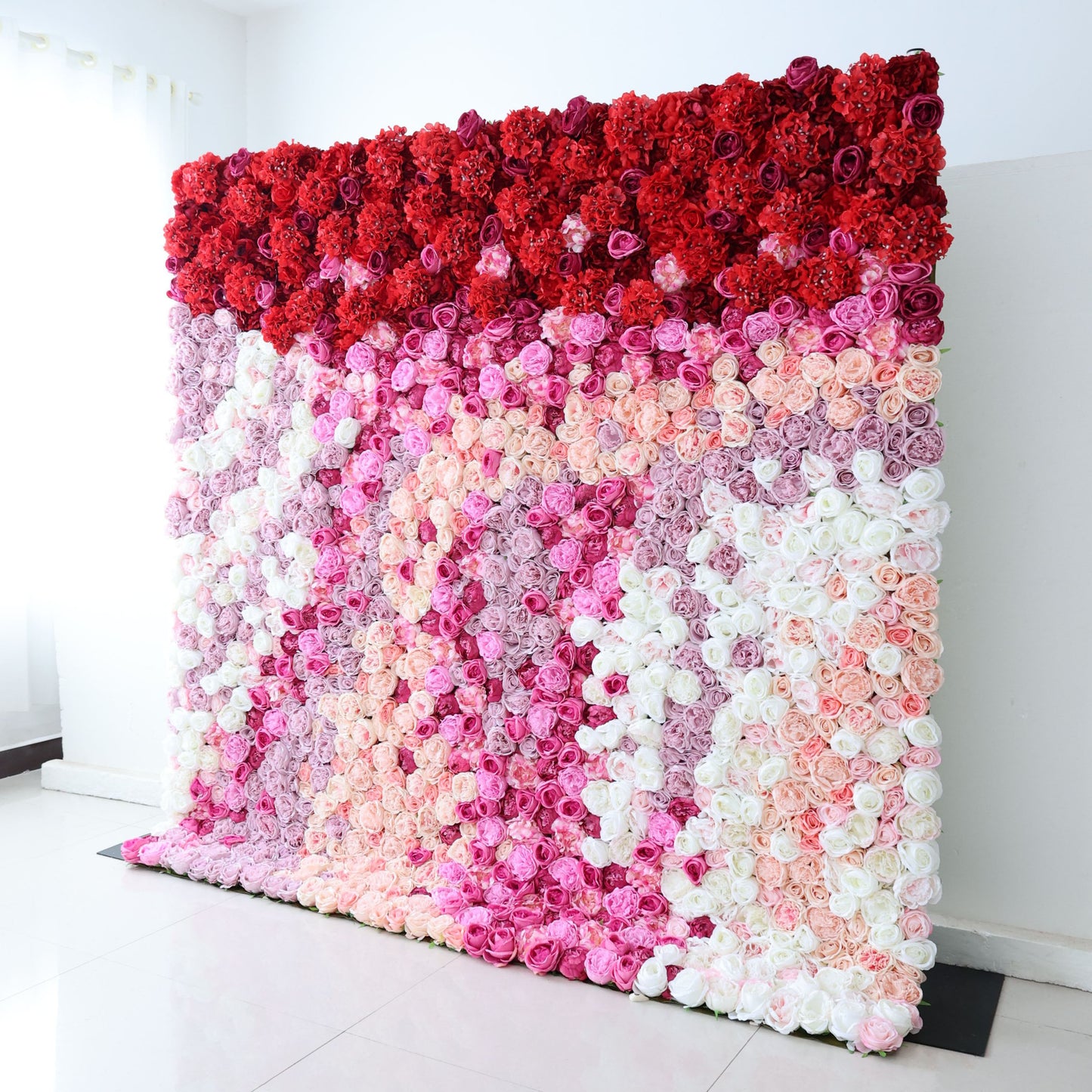ValarFlowers artificial flower wall backdrop with red to pink white gradient roses peonies hydrangeas for luxury wedding party photo booth event decor