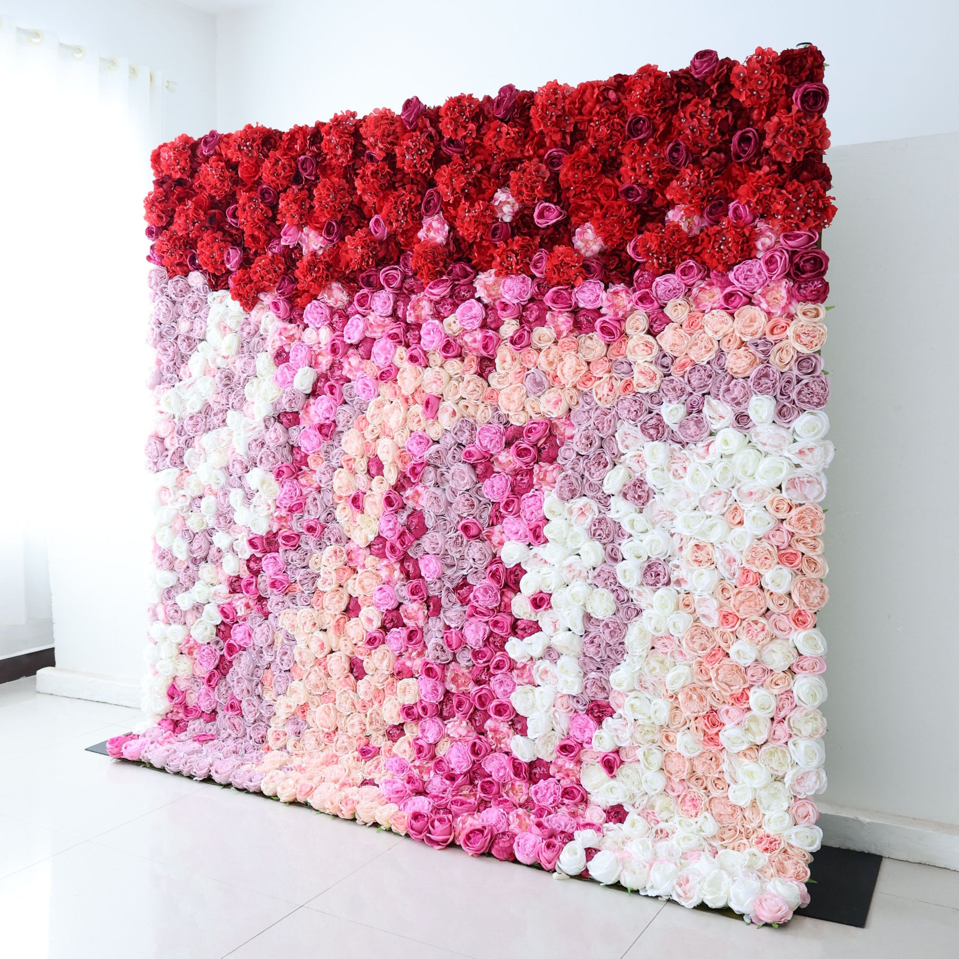 ValarFlowers artificial flower wall backdrop with red to pink white gradient roses peonies hydrangeas for luxury wedding party photo booth event decor