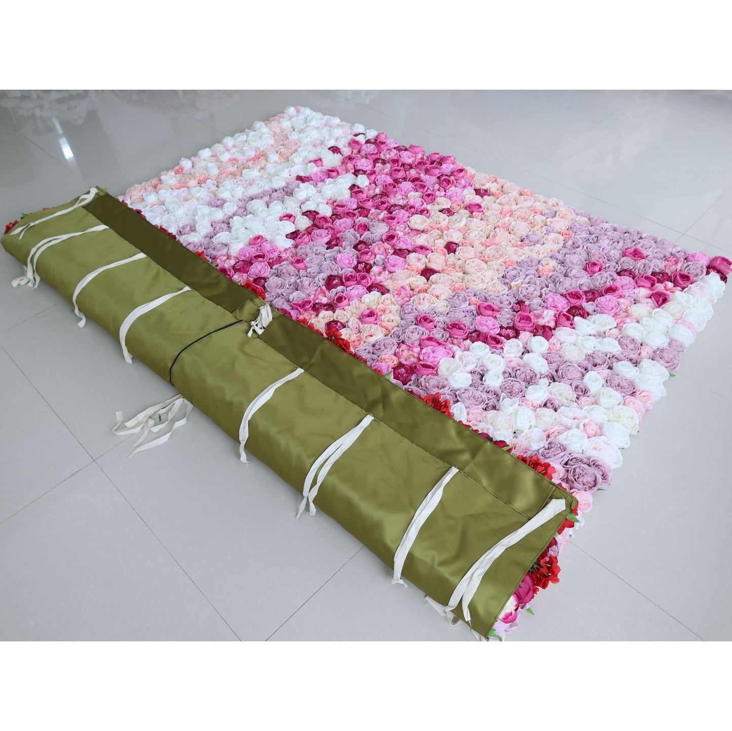 ValarFlowers luxury faux flower wall backdrop with red to pink white gradient roses peonies hydrangeas for wedding event photography