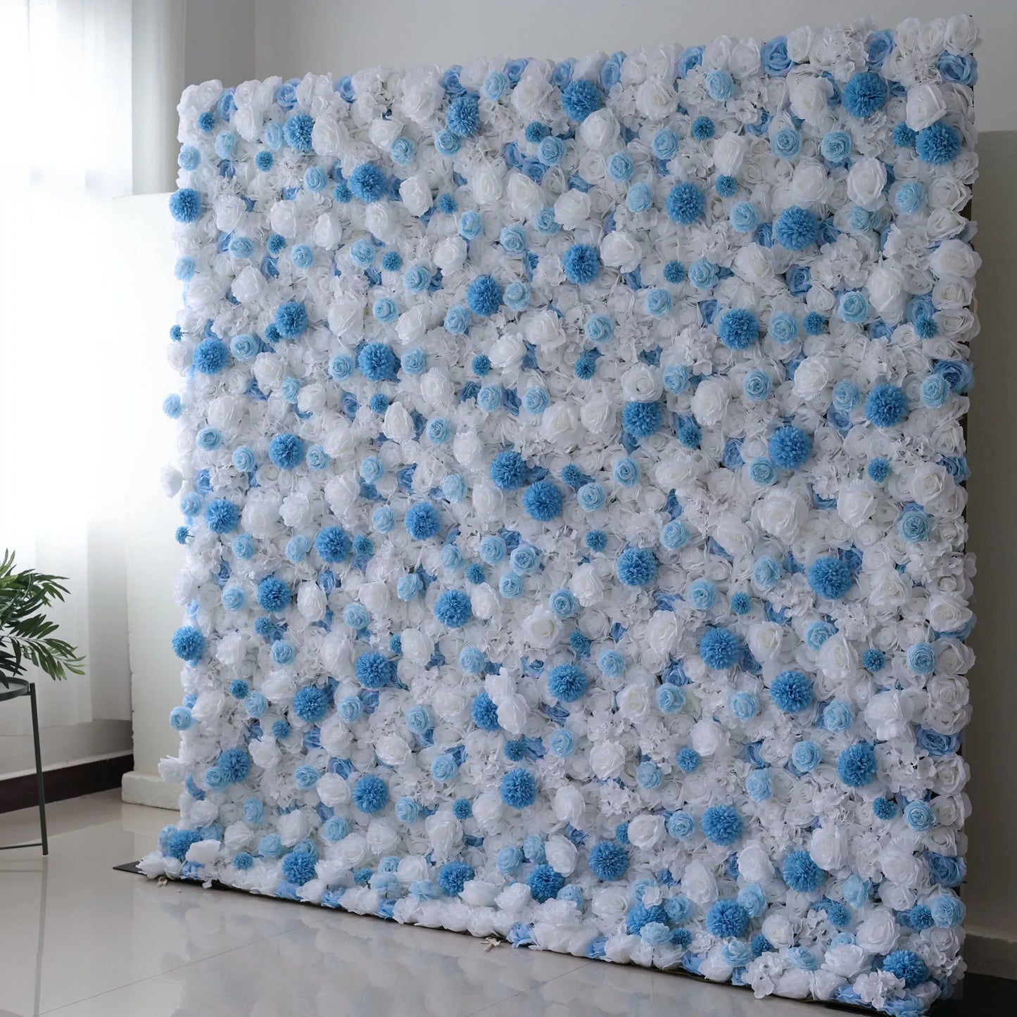 ValarFlowers Backdrop: Experience the beauty of the Serene Seascape - Azure & Cream Bliss Edition. A cascade of azure and cream flowers, this backdrop captures the essence of oceanic elegance.