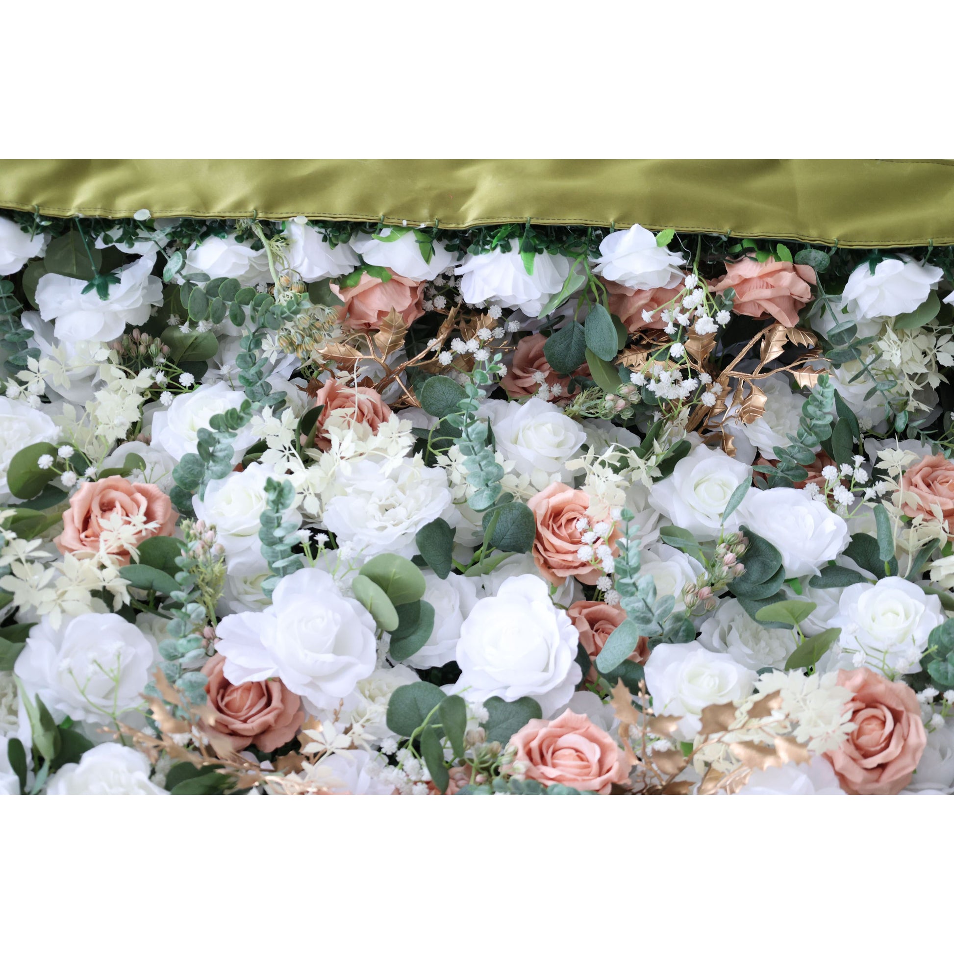 ValarFlowers artificial flower wall backdrop with pink white roses peonies hydrangeas and greenery, luxury wedding party photo booth decor