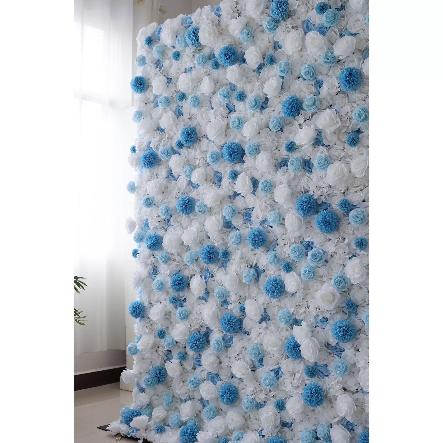 ValarFlowers Artificial Floral Wall Backdrop: Serene Seascape - Azure Blue & Cream Bliss Edition-VF-270