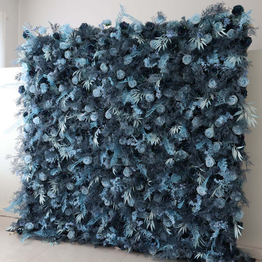 ValarFlowers navy and dusty blue artificial rose flower wall backdrop for luxury wedding ceremony and event photography