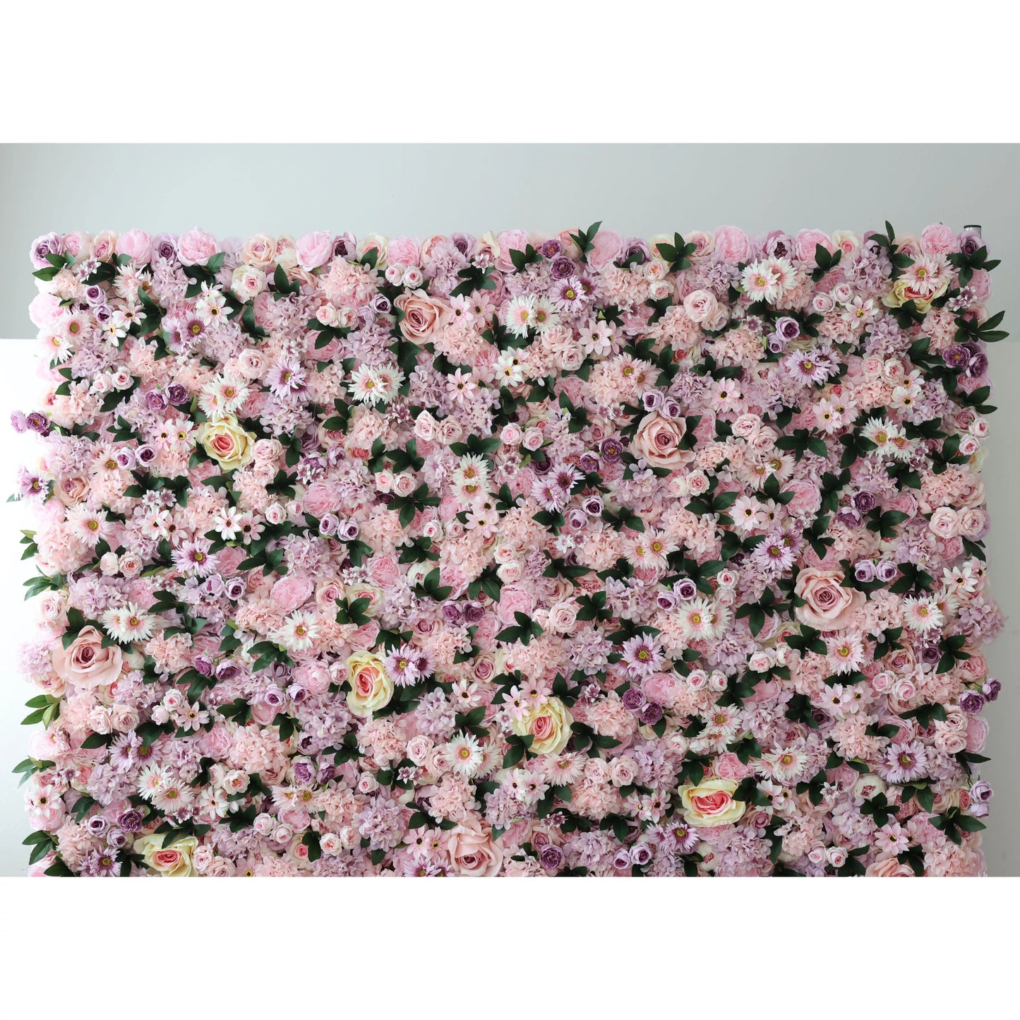 ValarFlowers artificial flower wall backdrop with lush pink roses peonies hydrangeas and greenery for wedding event decor